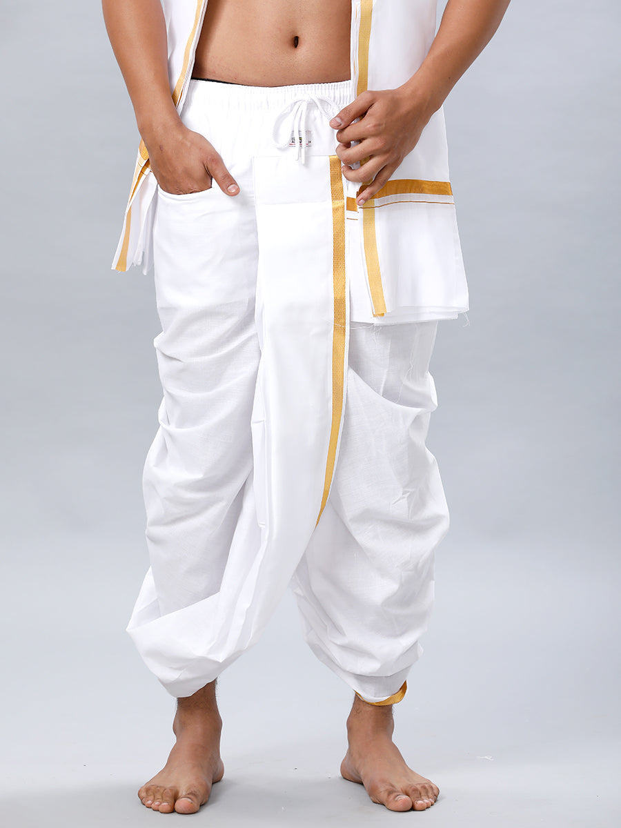 Mens Readymade White Panchakacham & Towel Aashan