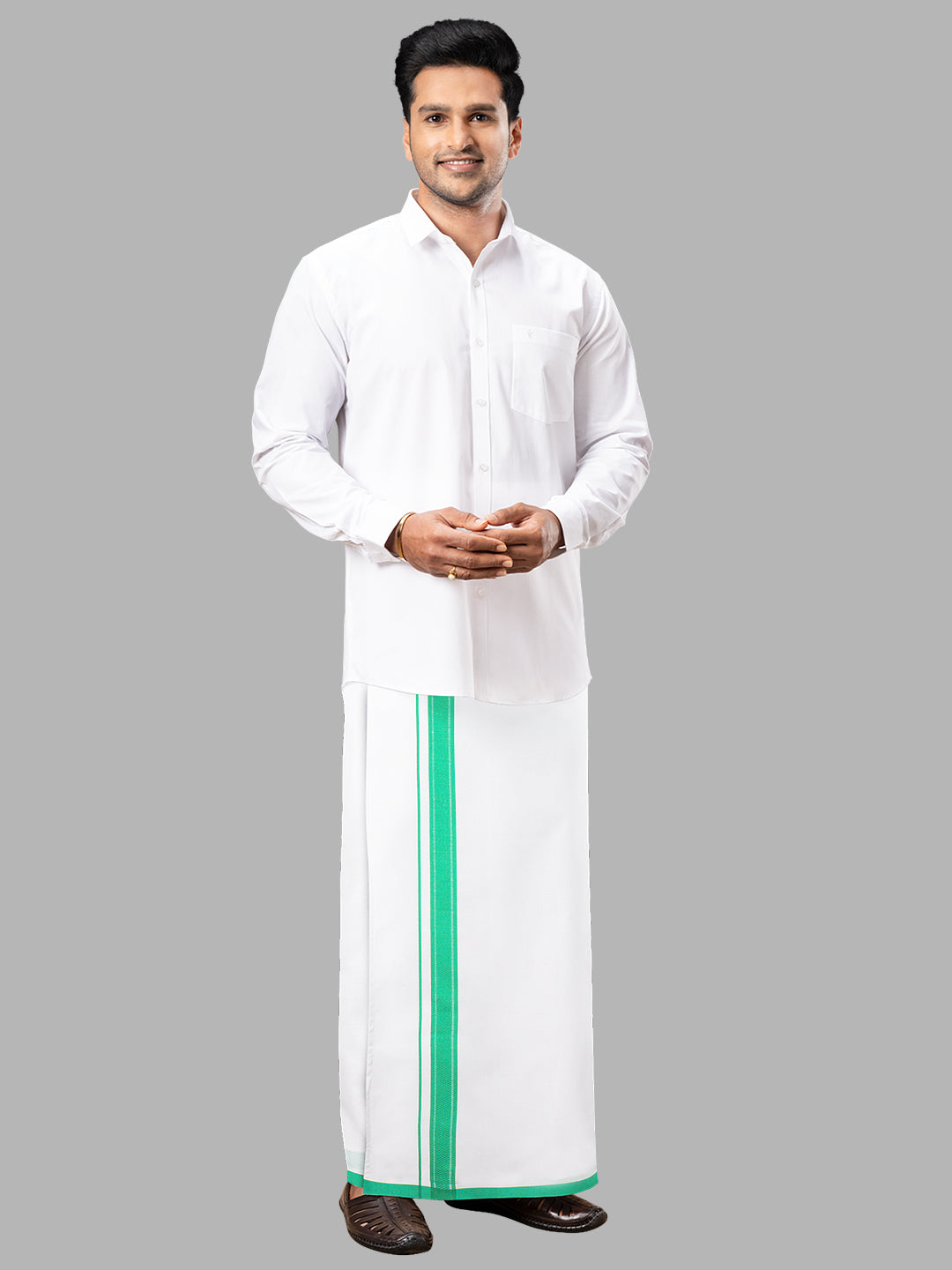 Men Green Adjustable Pocket Dhoti with Fancy Border GACF07