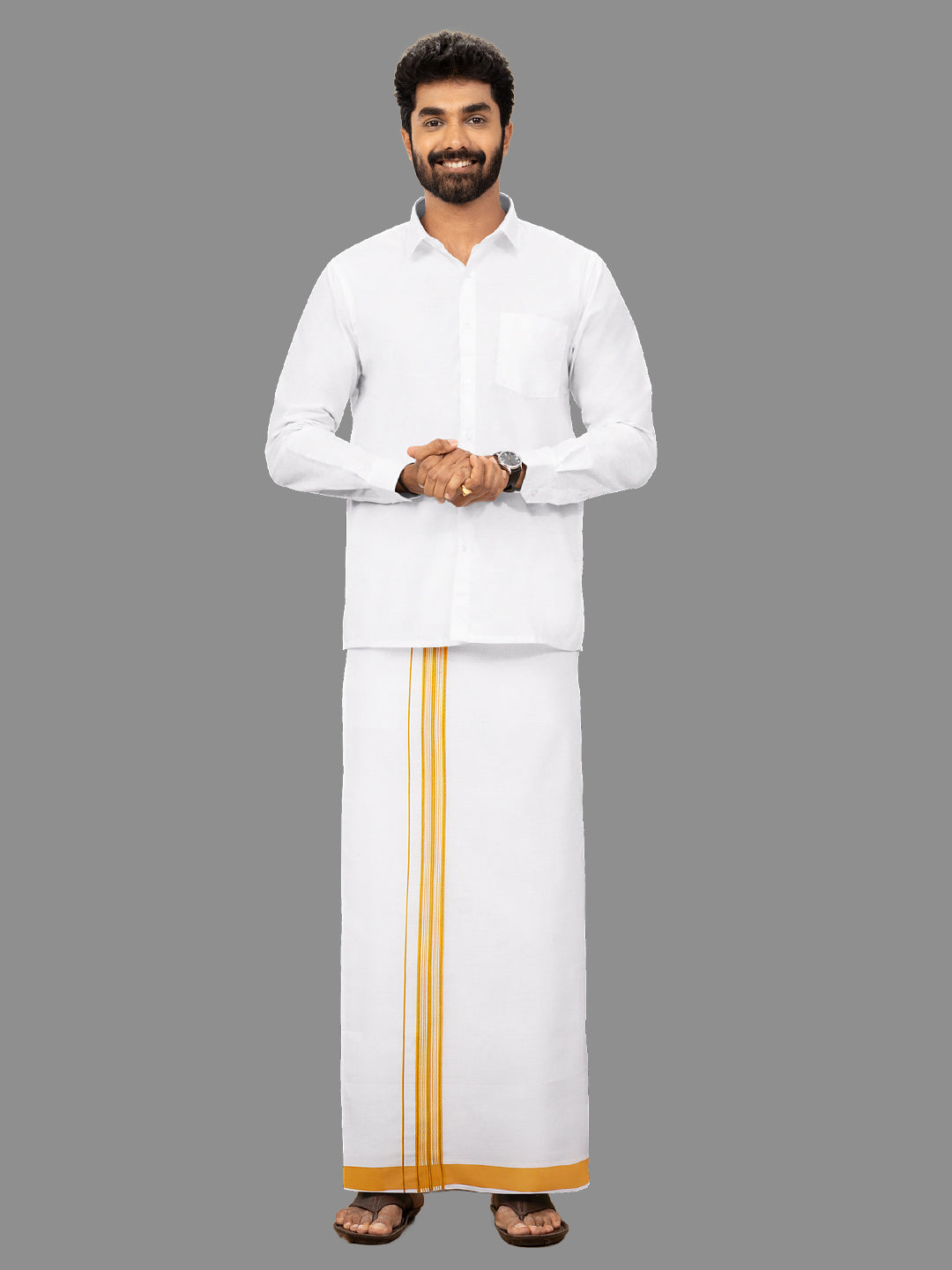 Mens Yellow Fancy Jari Border Single Dhoti YGF02