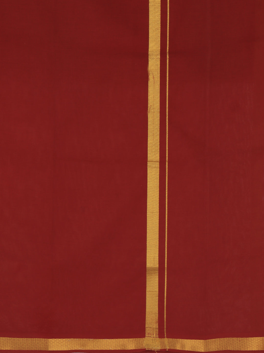 Men Cotton Blend Single Layer Dark Red Dhoti with Gold Jari Border Cosmic