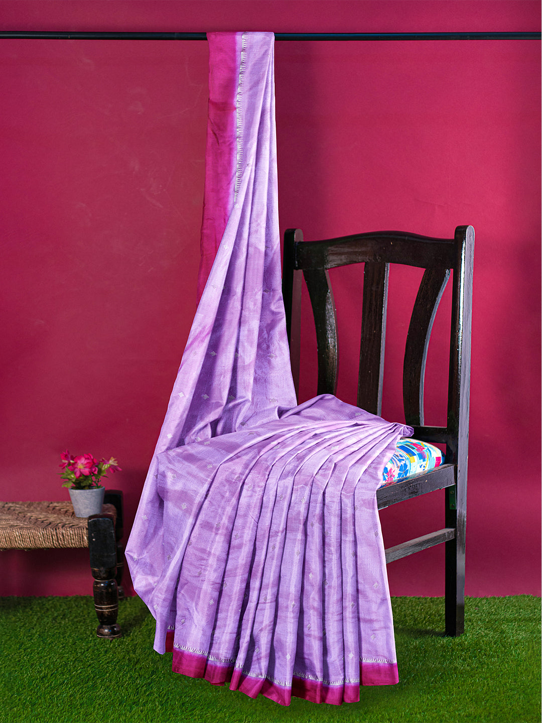 Women Lavender Stripes Design Tissue Saree TS50