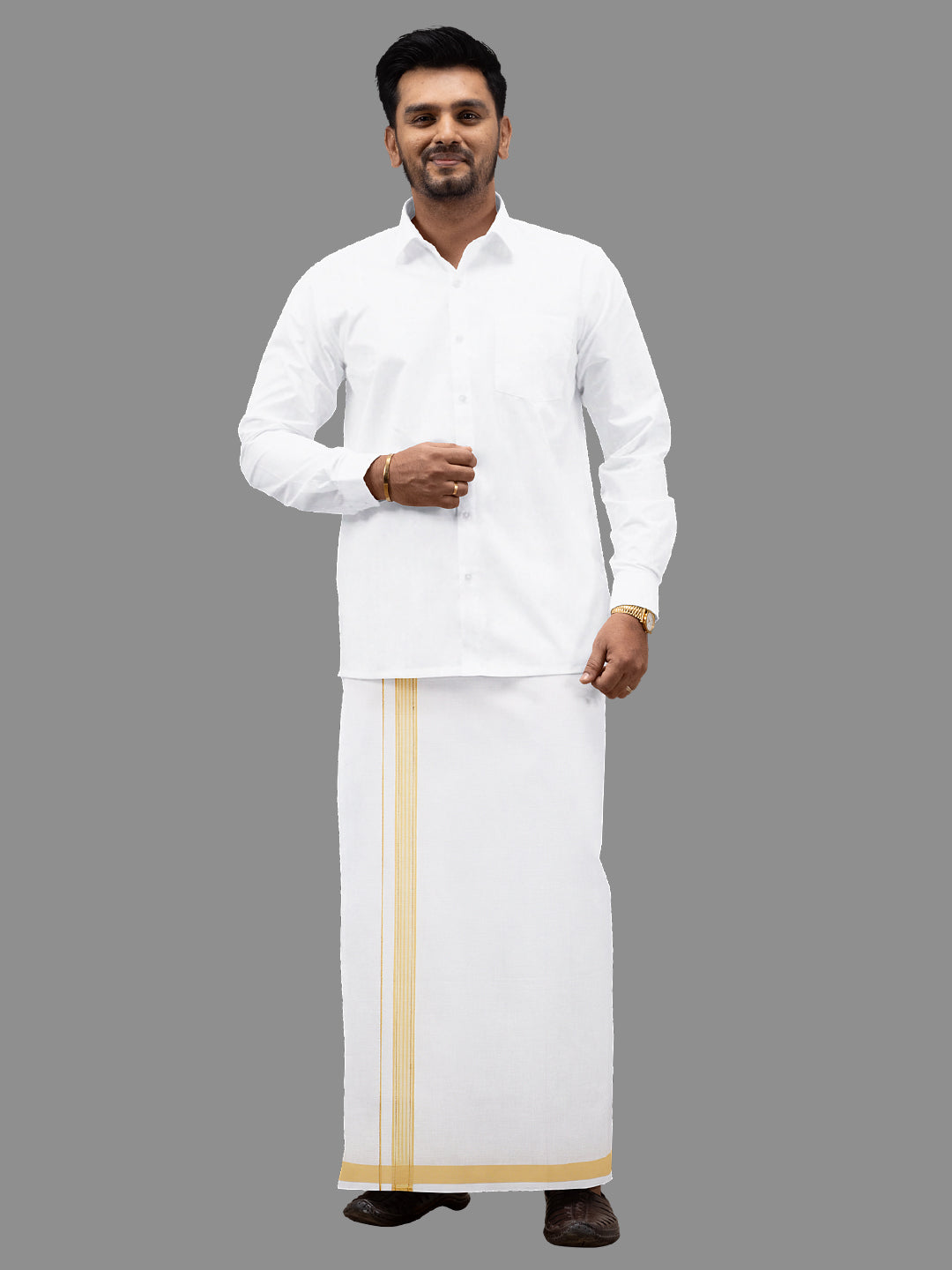 Men Sandal Fancy Jari Border Single Dhoti WGF03