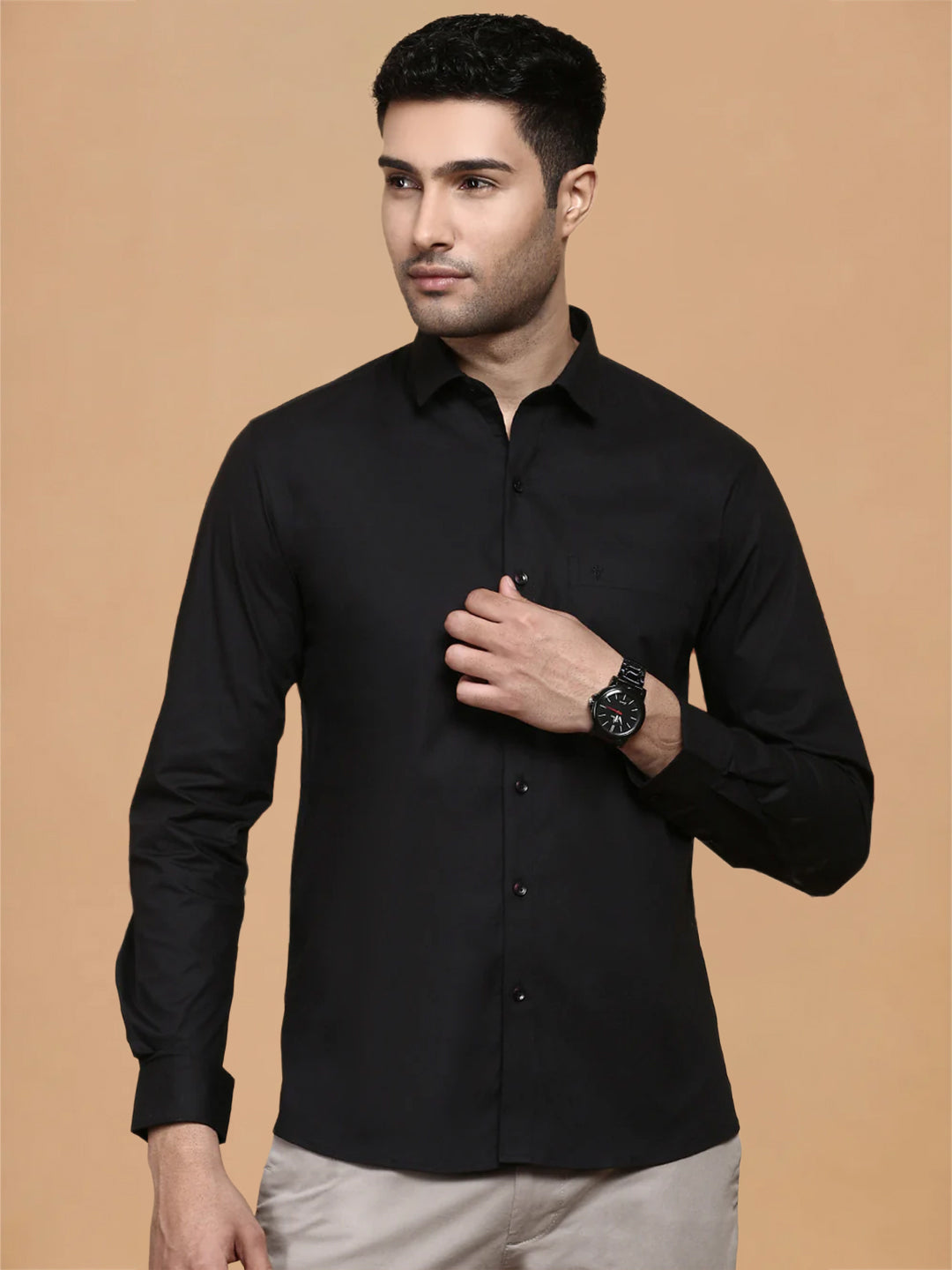 Cotton Spandex Black 2 Way Stretch Smart Fit Shirt LY10