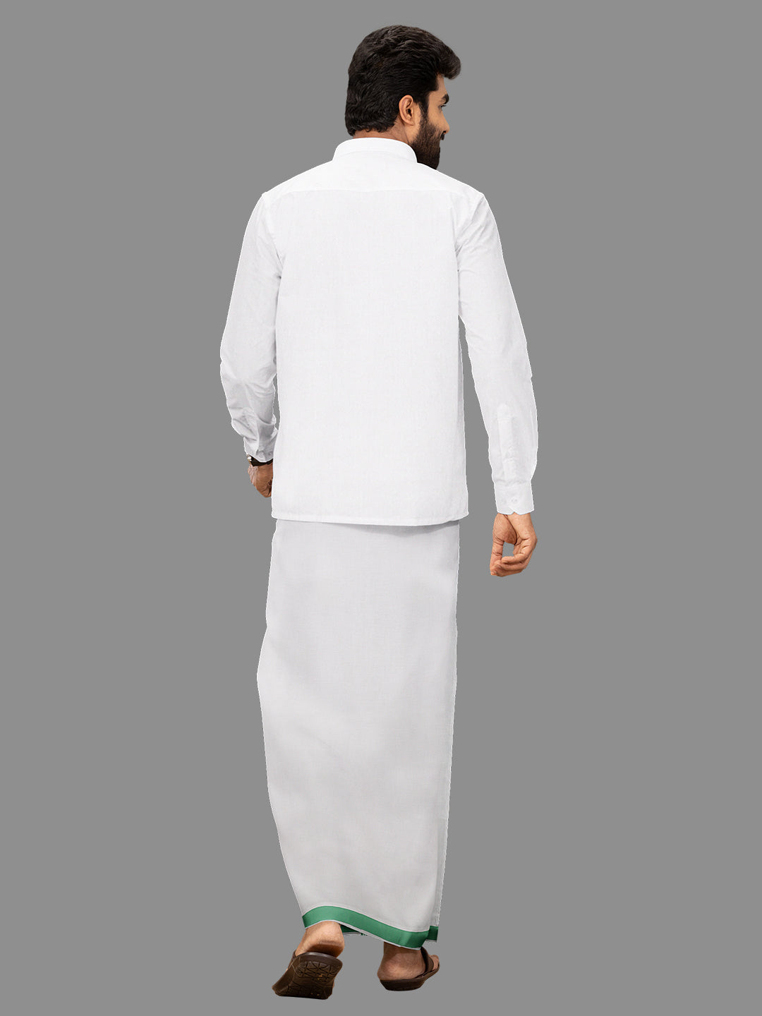 Men White with Green Fancy Border Single Layer Dhoti Winner