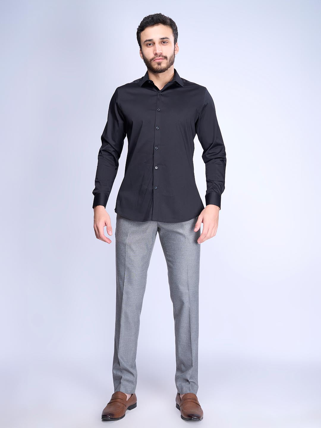 Men Stretch Cotton Shirt Black FS2