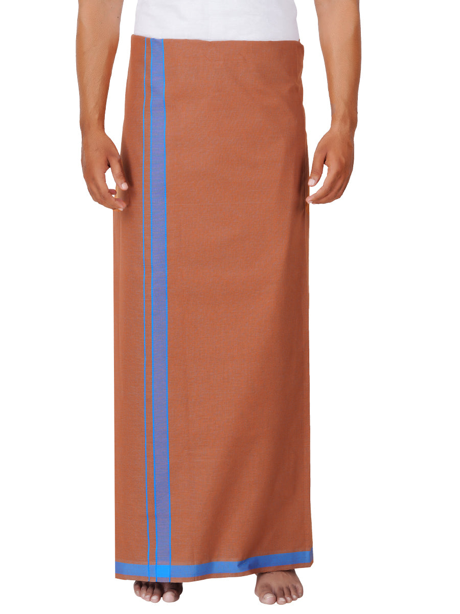 Mens Dark Kaavi Dhoti with Blue Fancy Border My Trend Colour 3