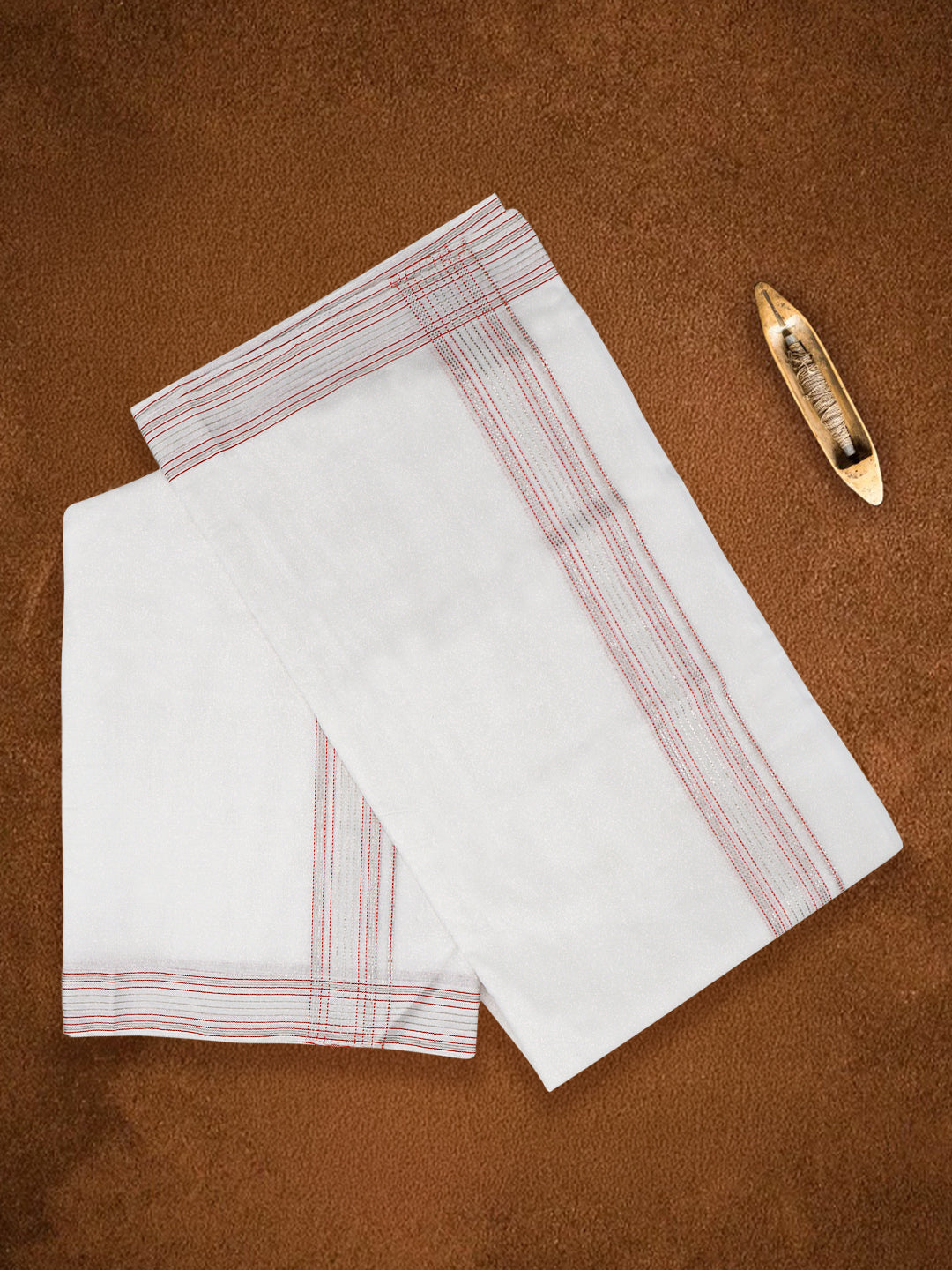 Men Premium Handloom White Dhoti with Fancy Jari Border HLM89
