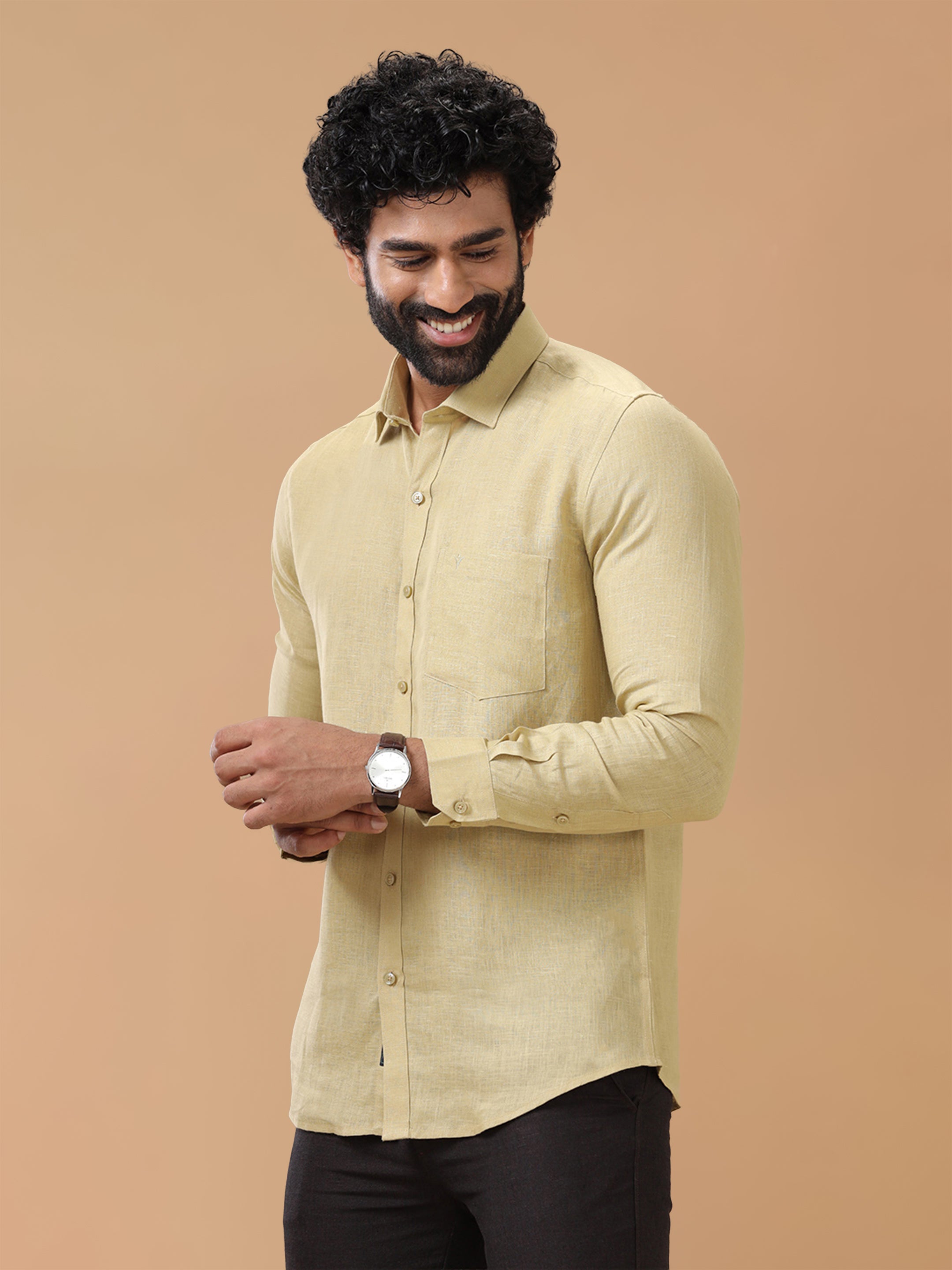 Pure Linen Ginger Brown Smart Fit Shirt L112