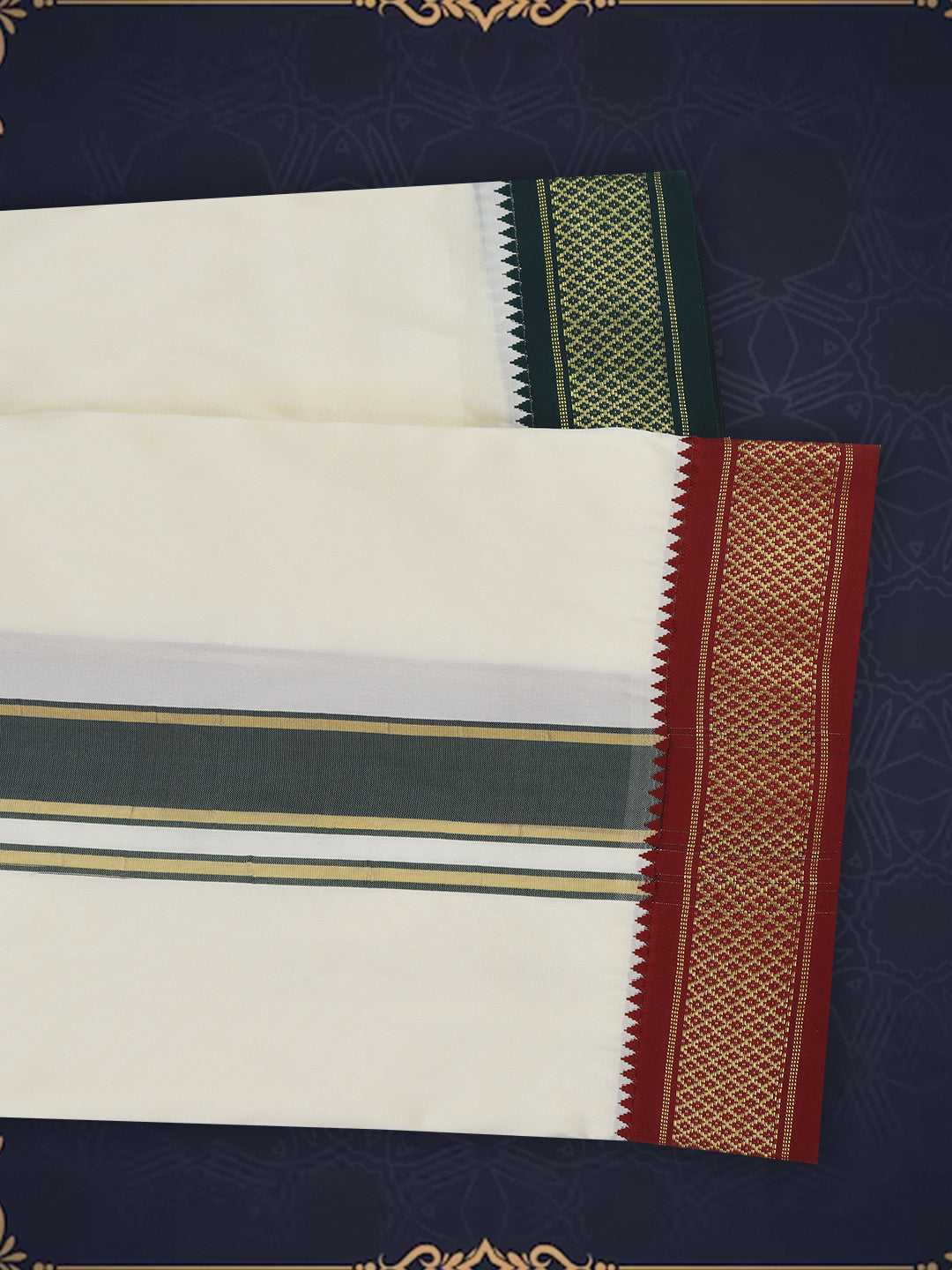 Men Art Silk Cream Panchakacham with 5 Khan Jari Pet (8*4)