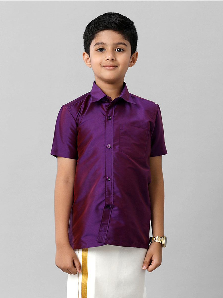 Boys Silk Cotton Violet Half Sleeves Shirt K21