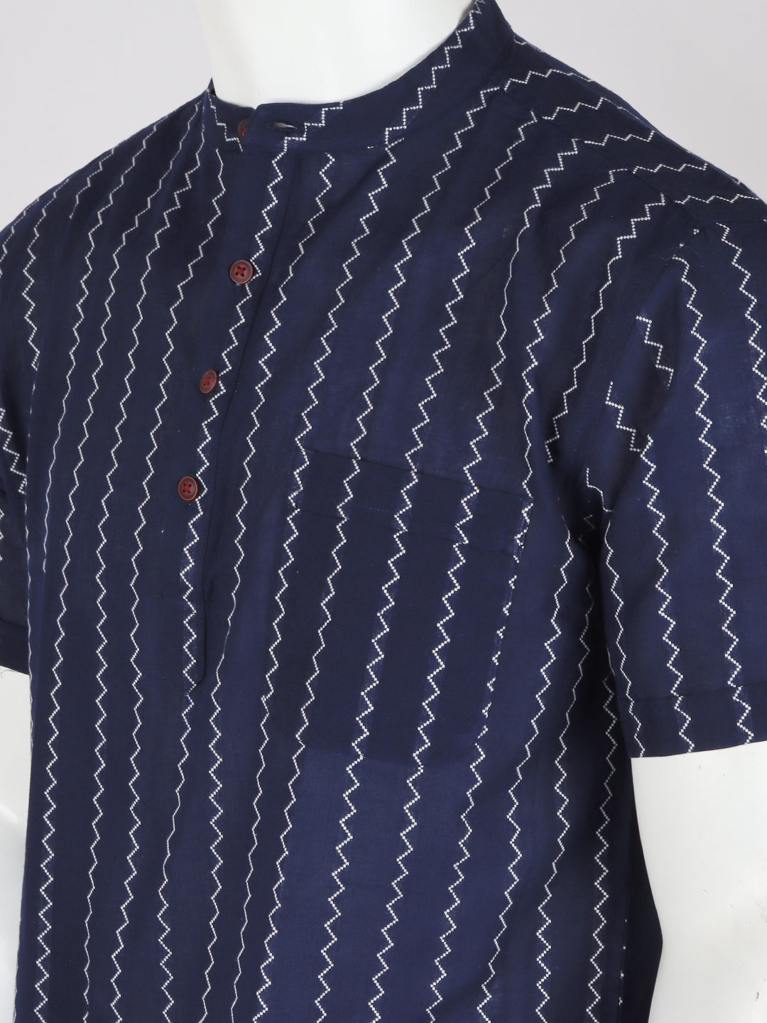 Men Cotton Short Length Striped Pocket Kurta Dark Blue PC36