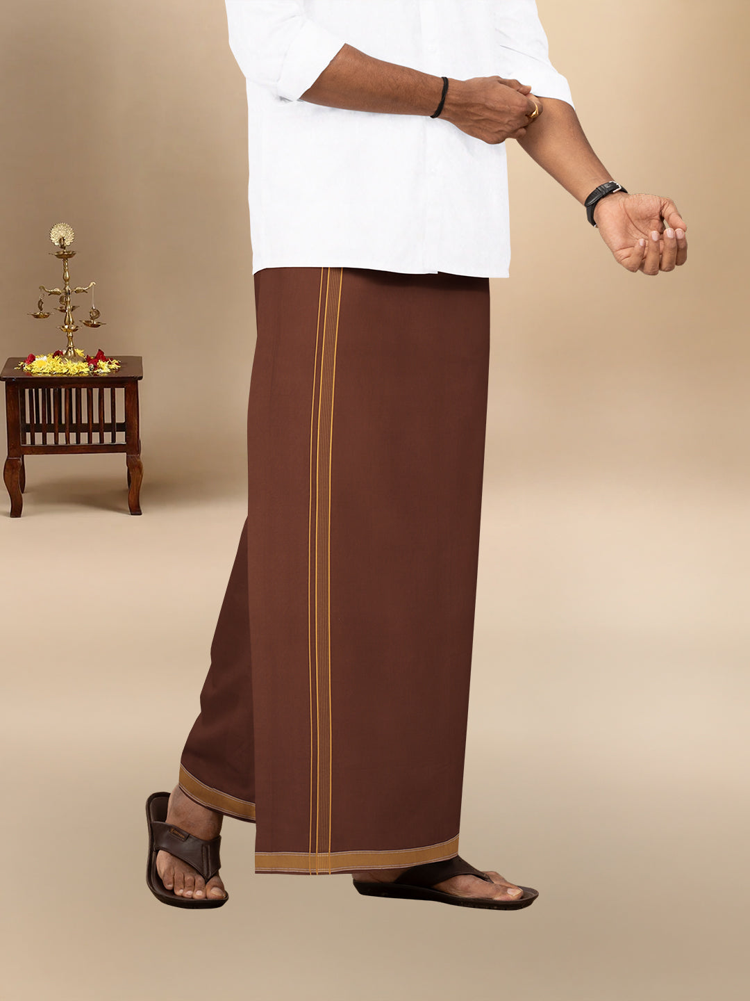 Men Cotton Blend Single Layer Maroon Dhoti with Fancy Border Charming Line 14
