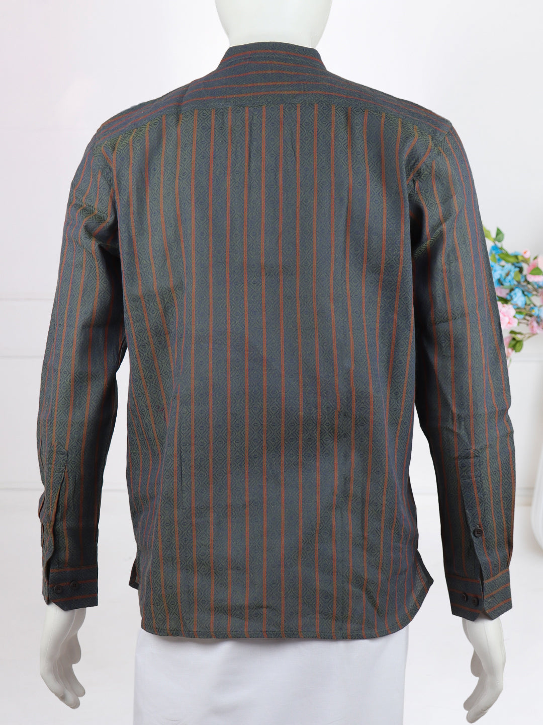 Men Cotton Short Length Self Design Pocket Kurta Bluish Green RJ38