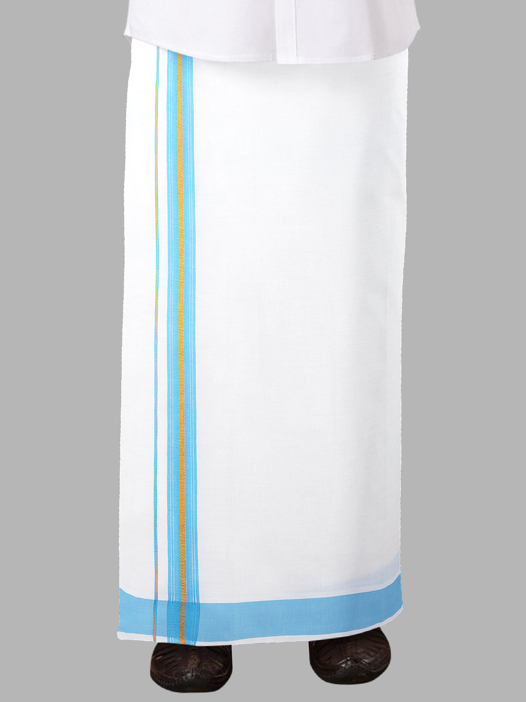 Men Blue Adjustable Pocket Dhoti with Fancy Border GACJ24