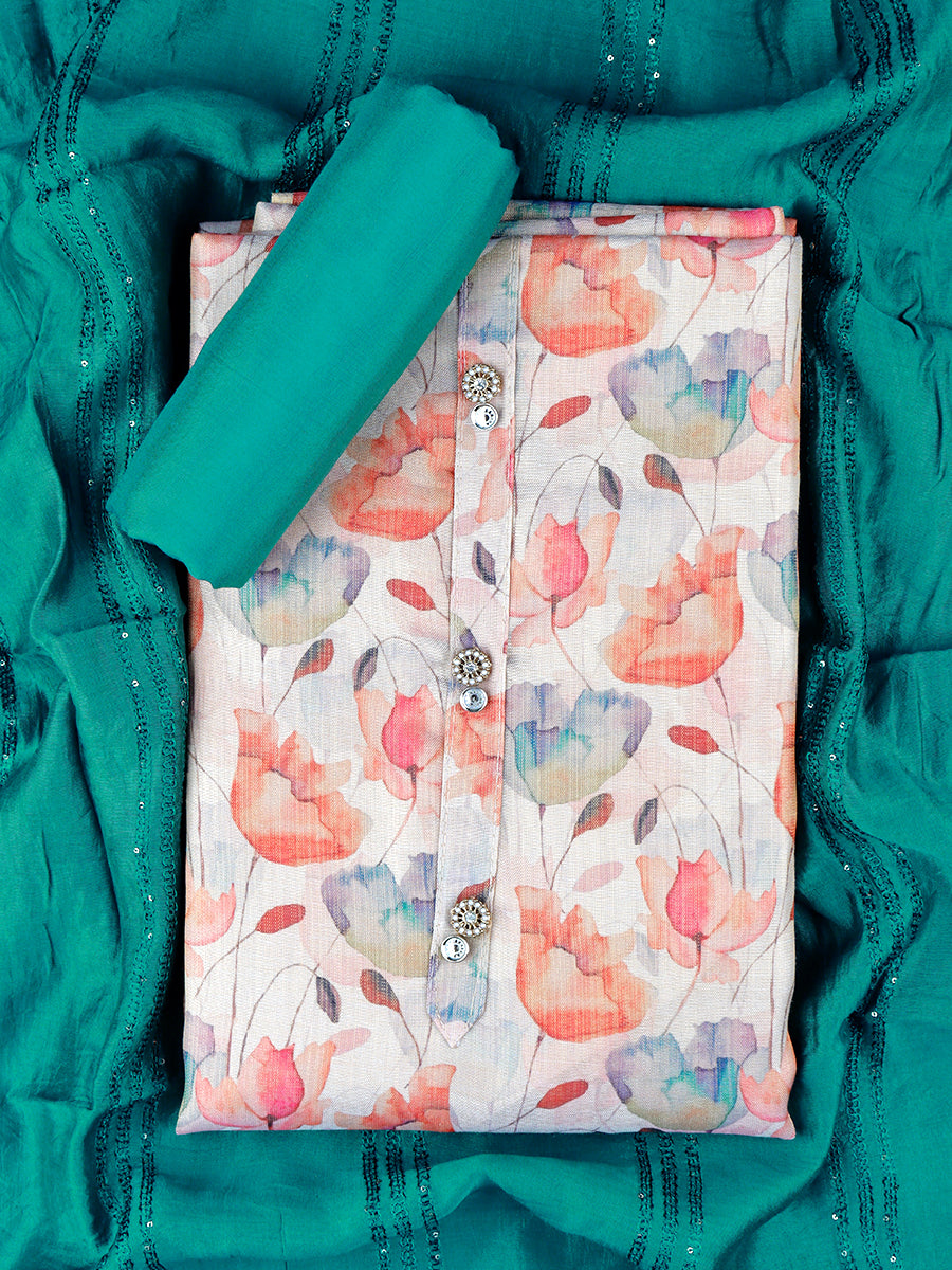 Women Multicolor Flower Digital Print Unstitched Tissue Cotton Dress Material DM133
