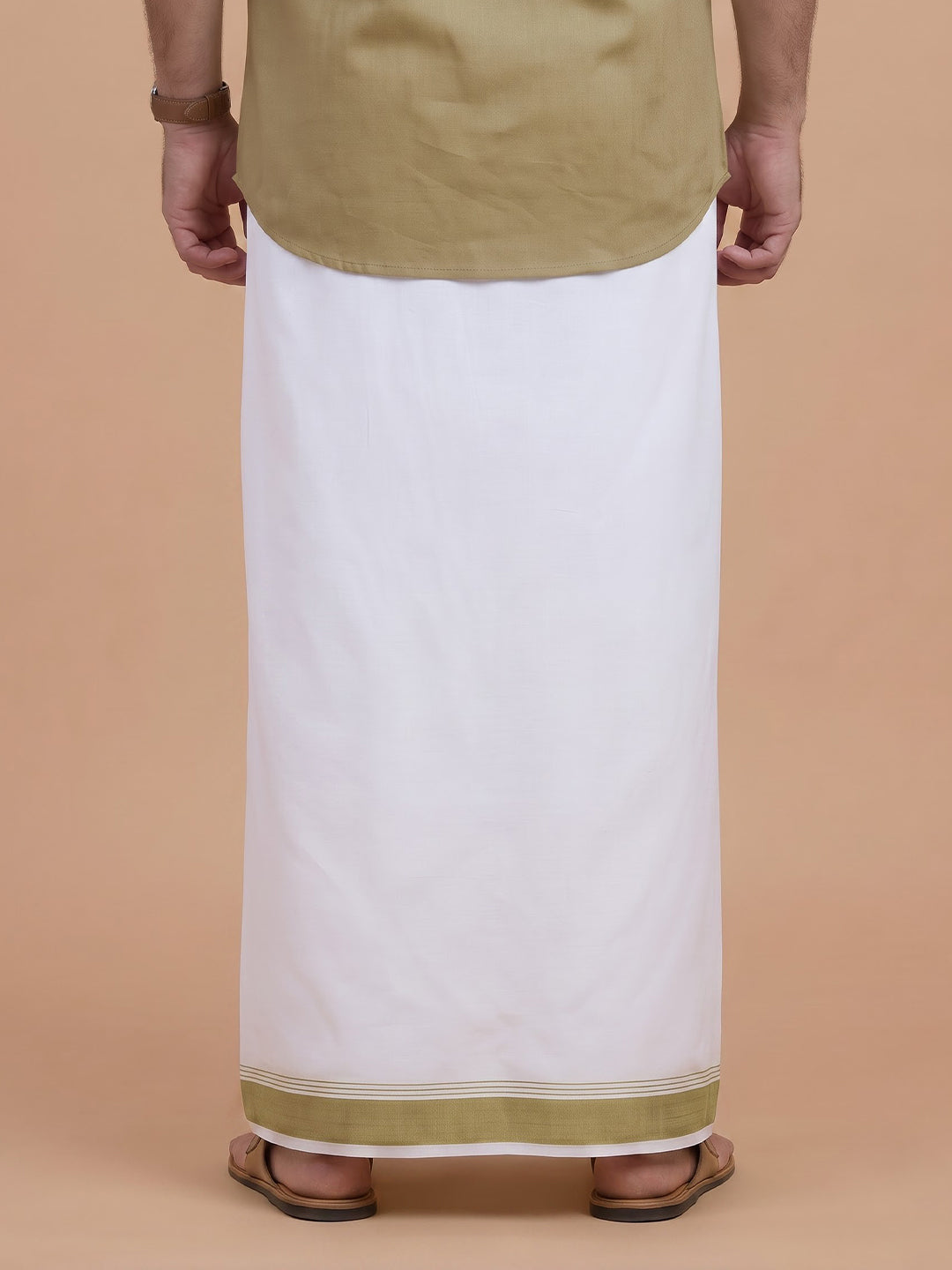 Double Layer Giza Cotton White Dhoti with Colour Border - AGF01