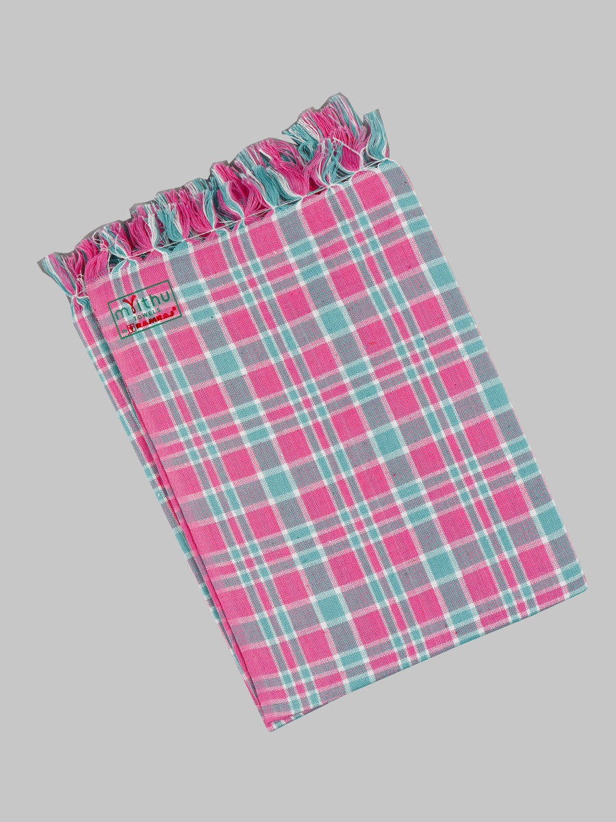 Cotton Colour Checked Bath Towel ( Pack Of 2 )-Pink