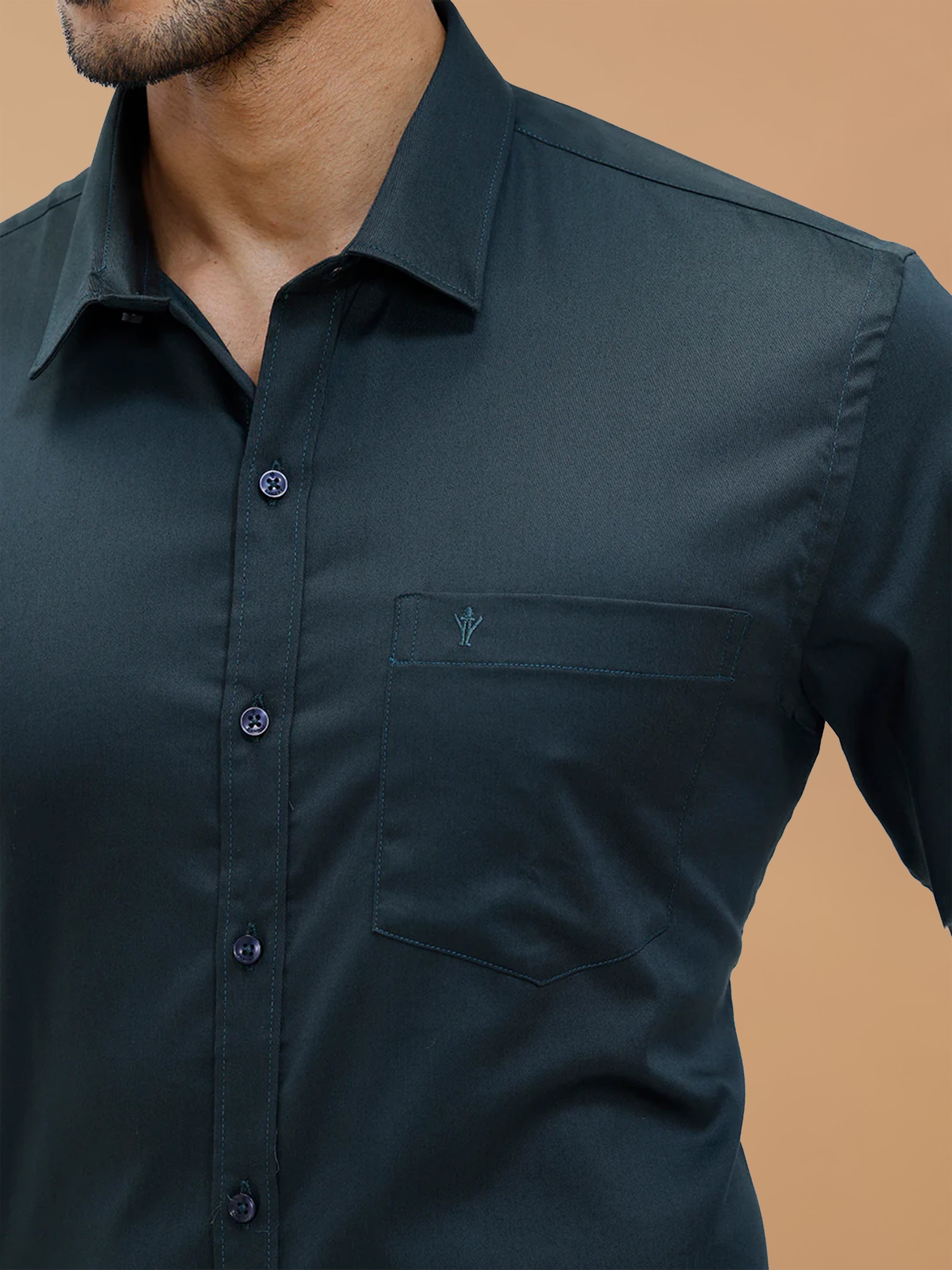 Cotton Rich Dark Green Regular Fit Shirt T53 ACT2