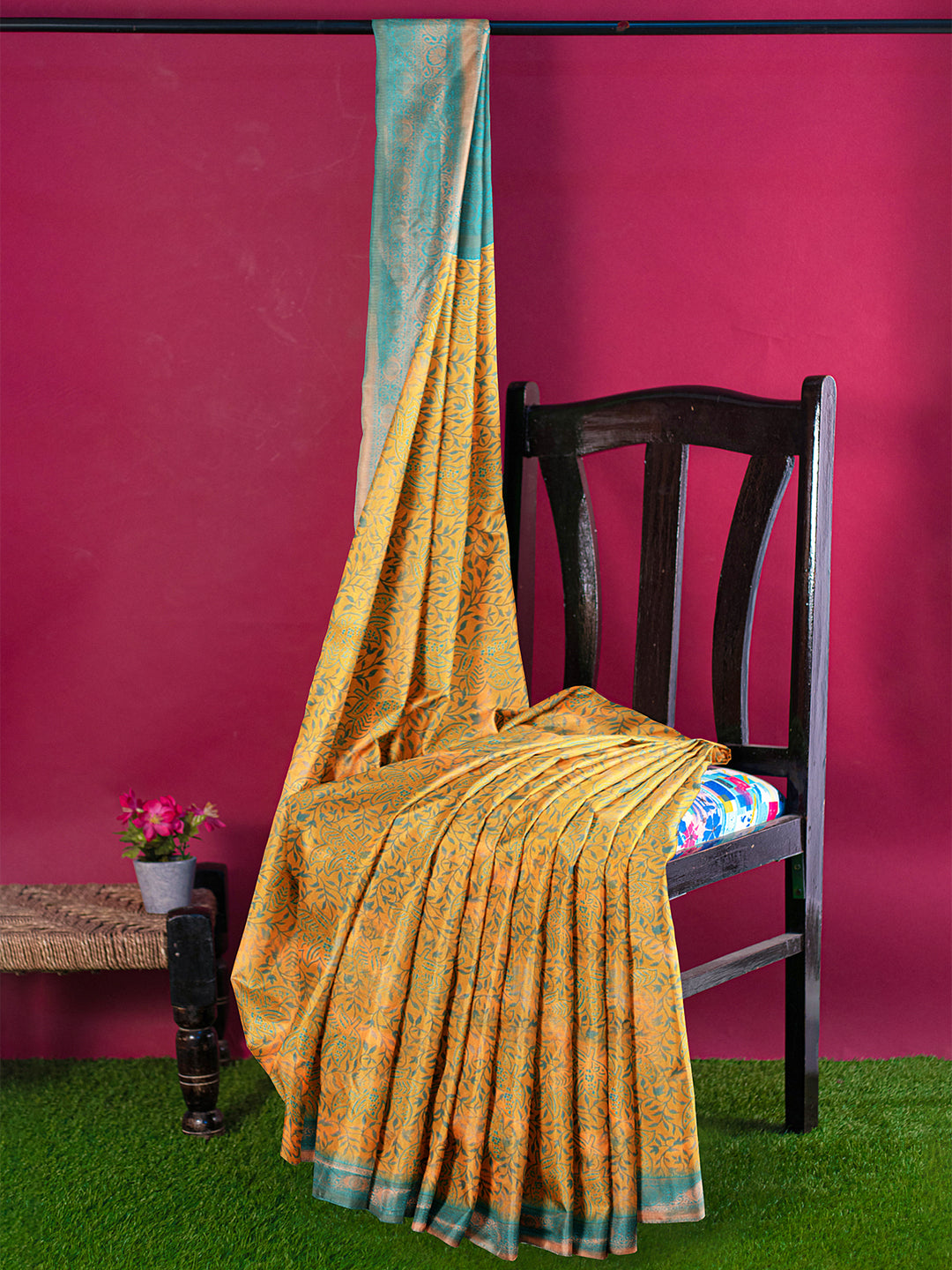 Women Yellow Art Silk Printed Saree ASS66