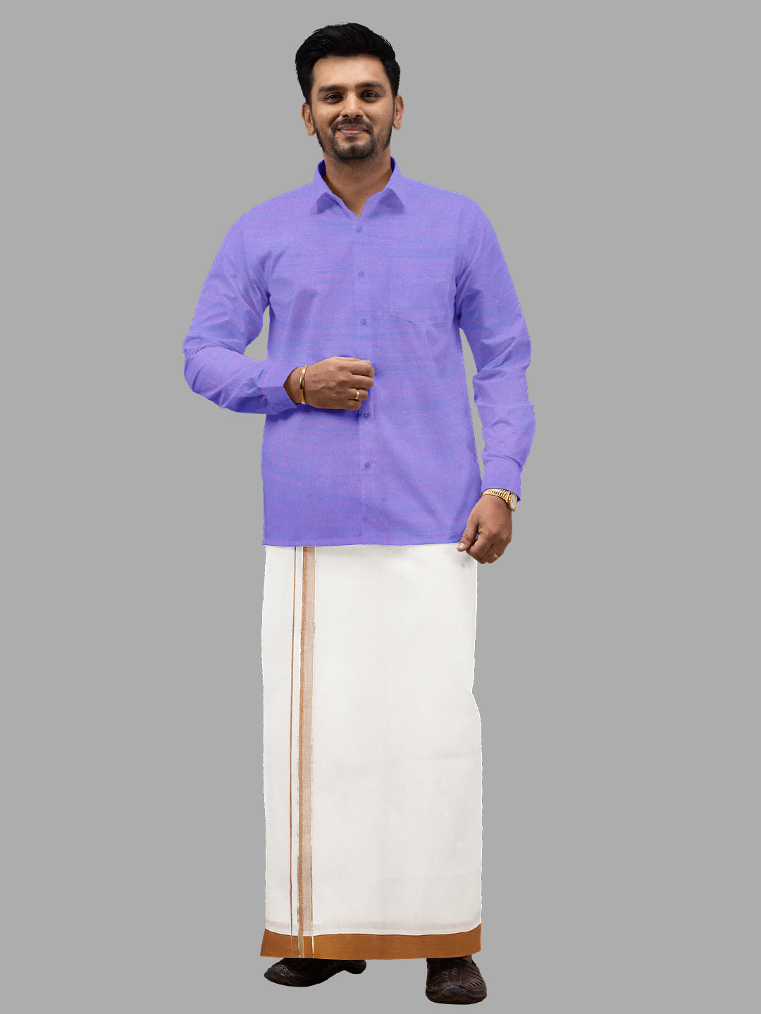 Men Brown Fancy Jari Border Single Dhoti HJF03