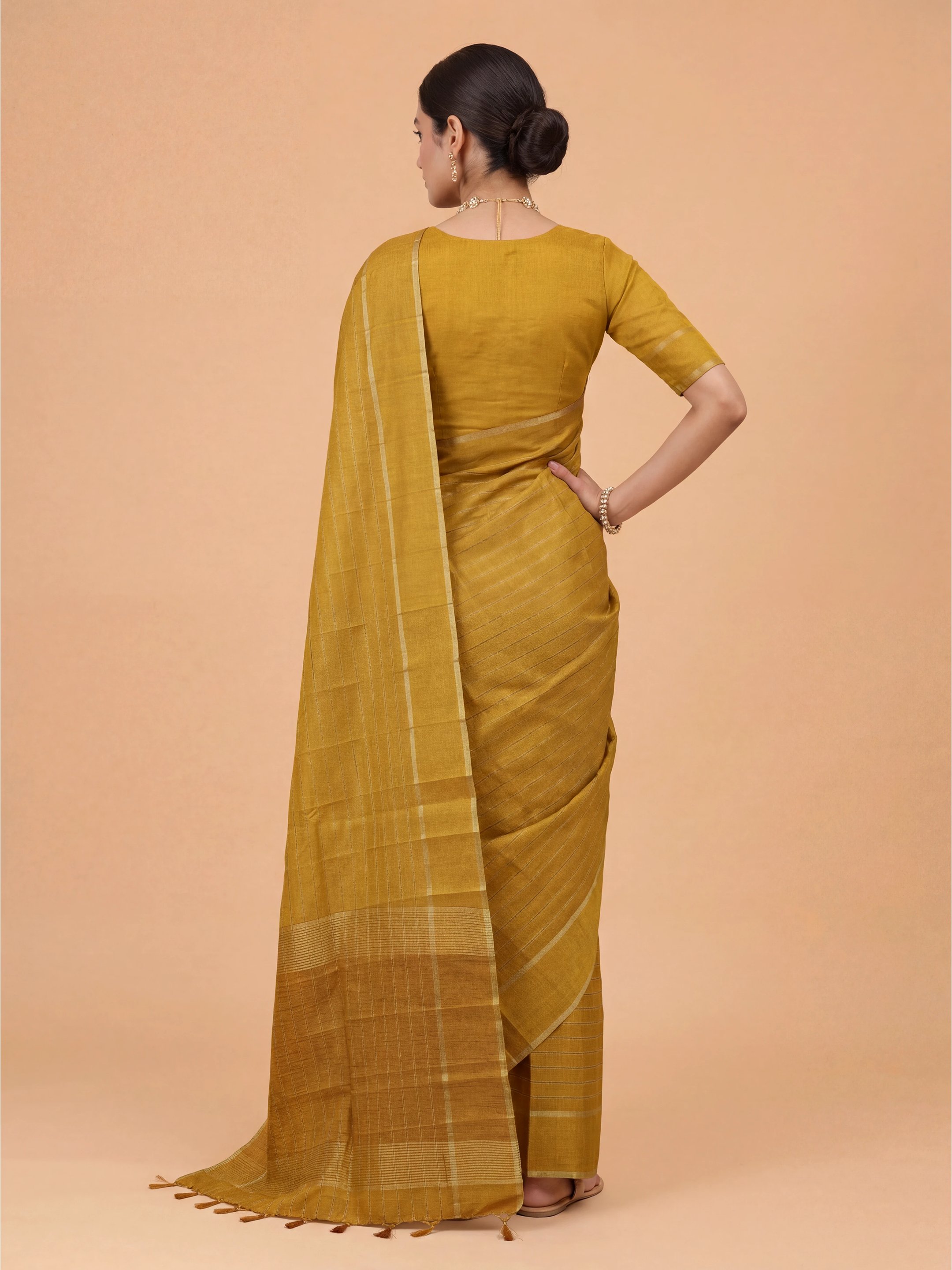 Women Semi Tussar Mustard Saree ST324