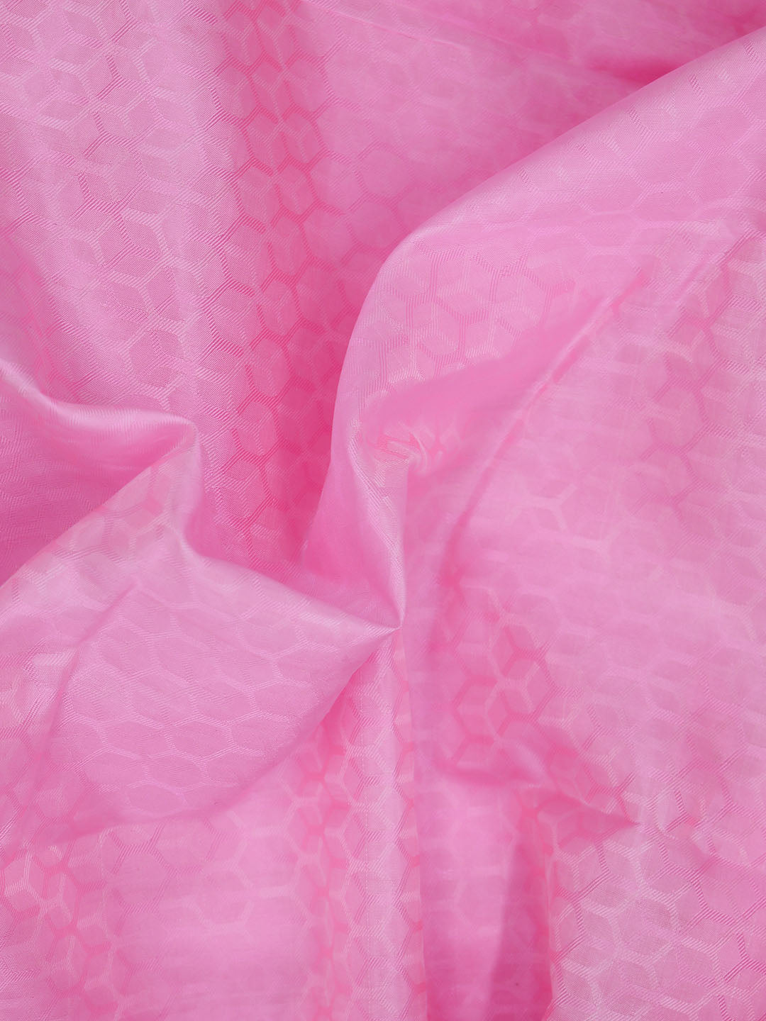 Men Pure Silk Embossed Pink Dhoti & Towel Set with 3" inch Silver Fancy Jari Border