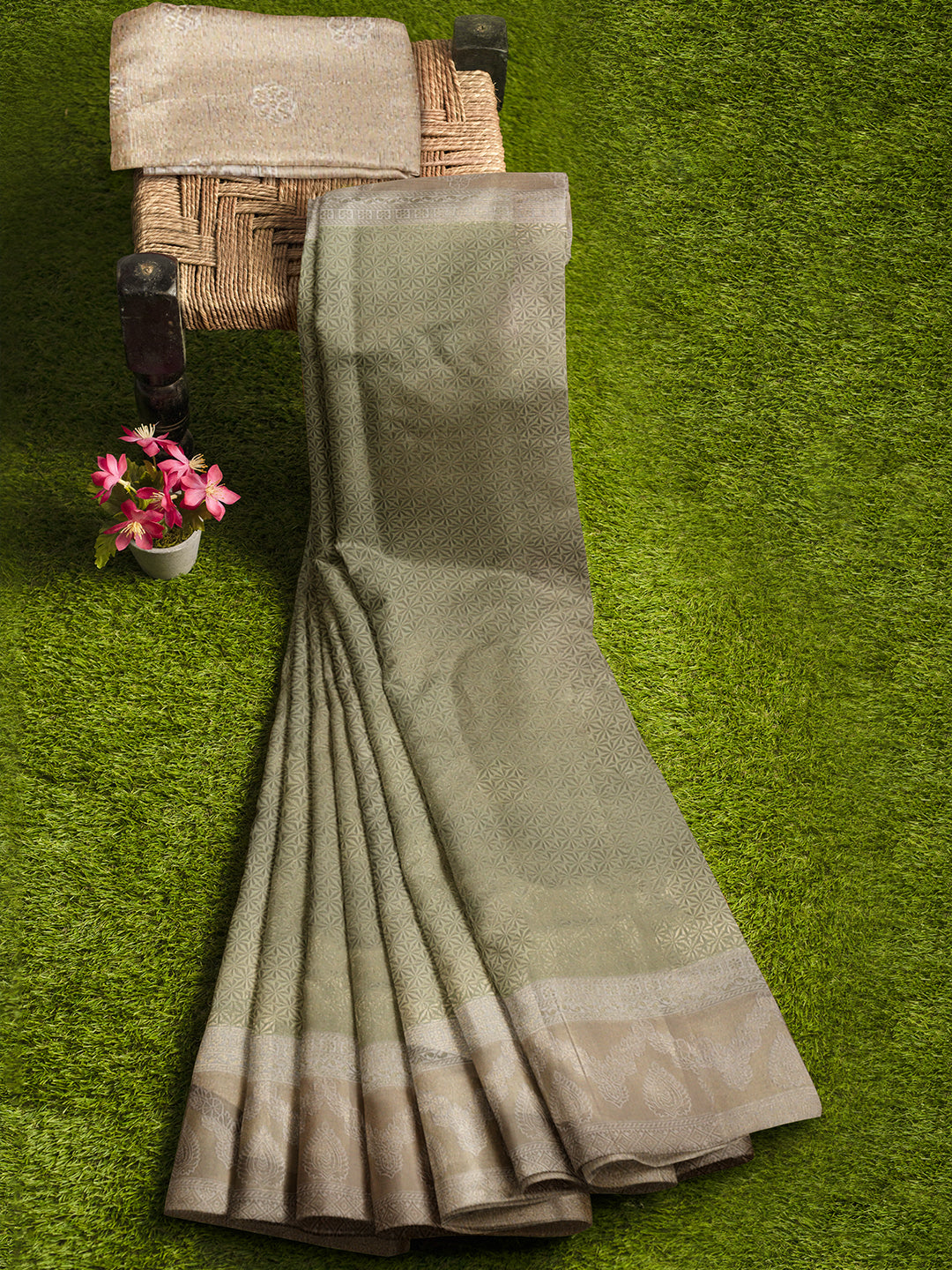 Couple Combo Shirt & Dhoti Set with Saree Moss Green MG