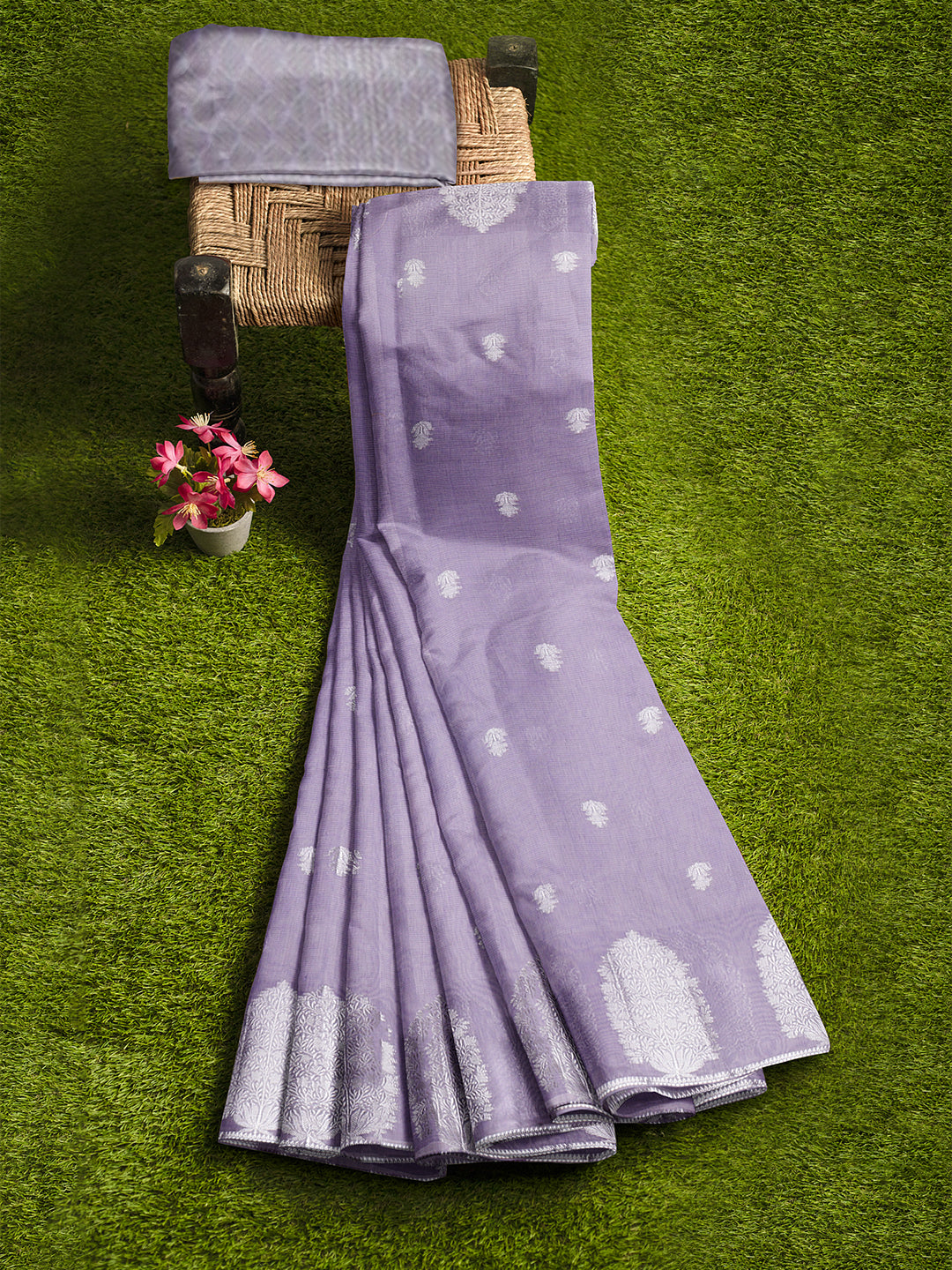 Women Lavender Semi Chanderi Cotton Printed Saree SC52