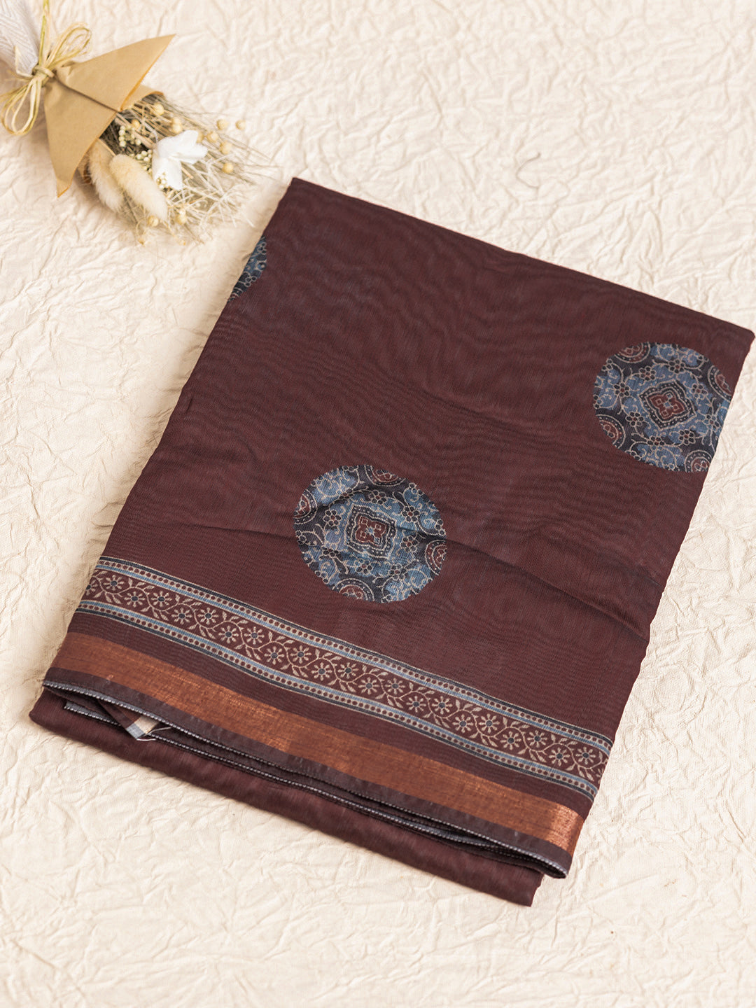 Women Brown Semi Chanderi Cotton Printed Saree SC59
