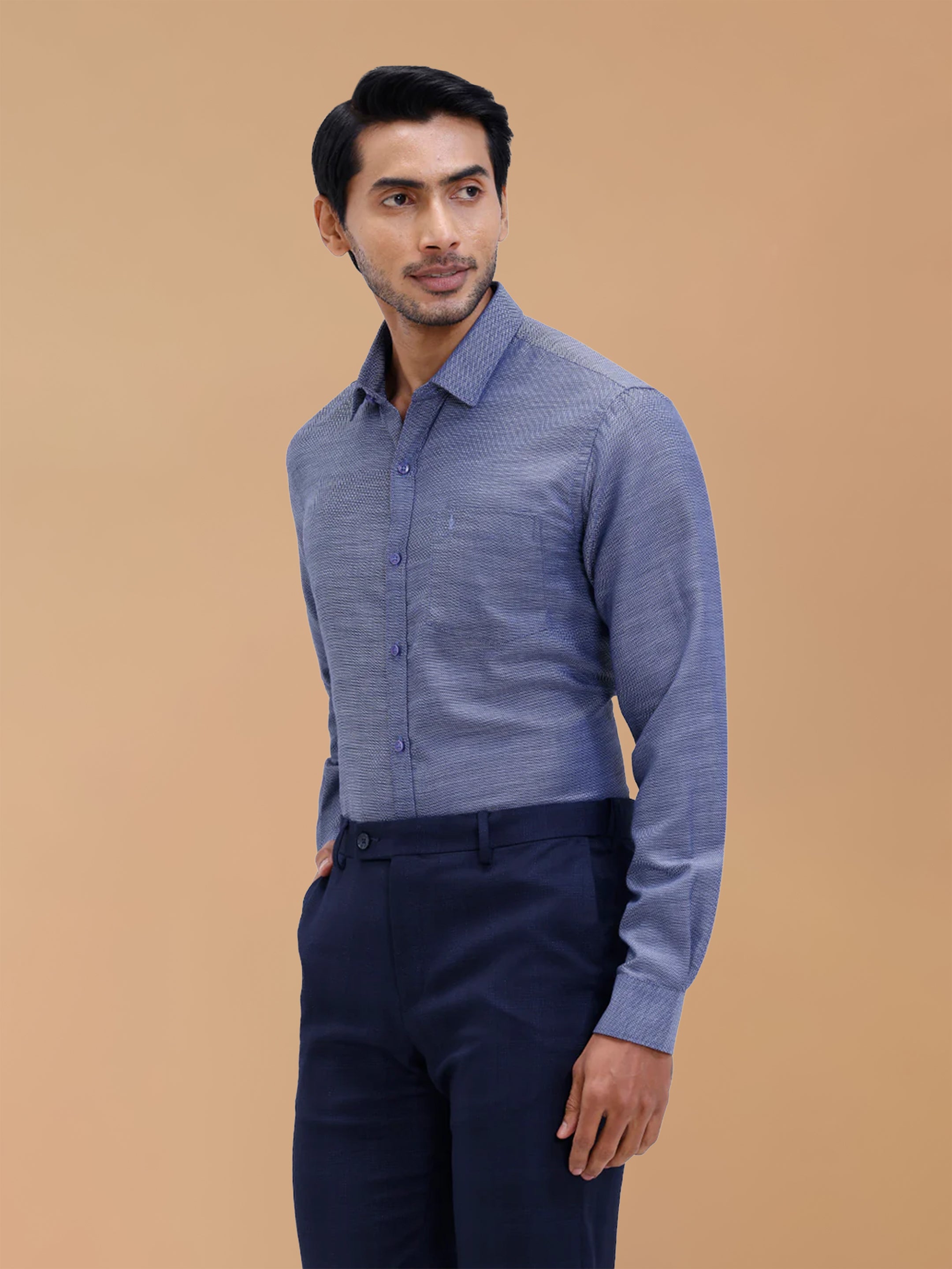 Cotton Rich Blue Dobby Regular Fit Shirt T59 AIT1