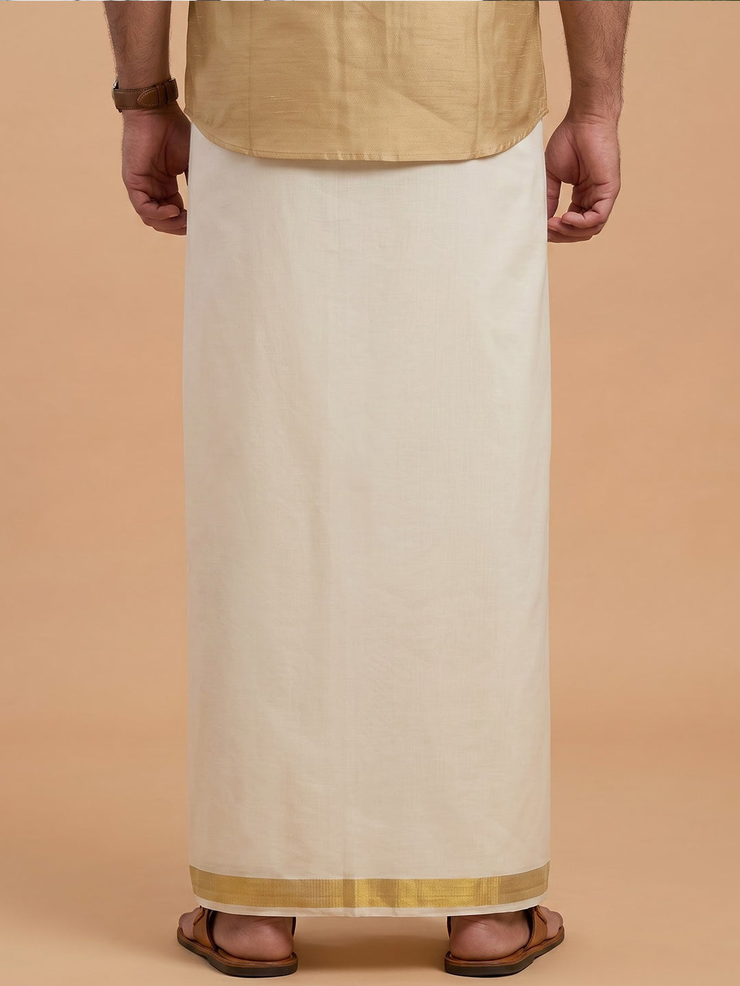 Double Layer 100% Cotton Cream Kora Dhoti with Colour Border - PR21