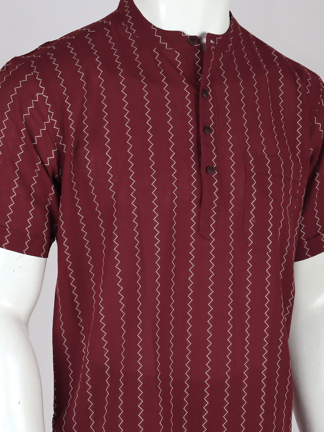 Men Plum Red Short Length Kurta with Matching Border Dhoti Set PC34