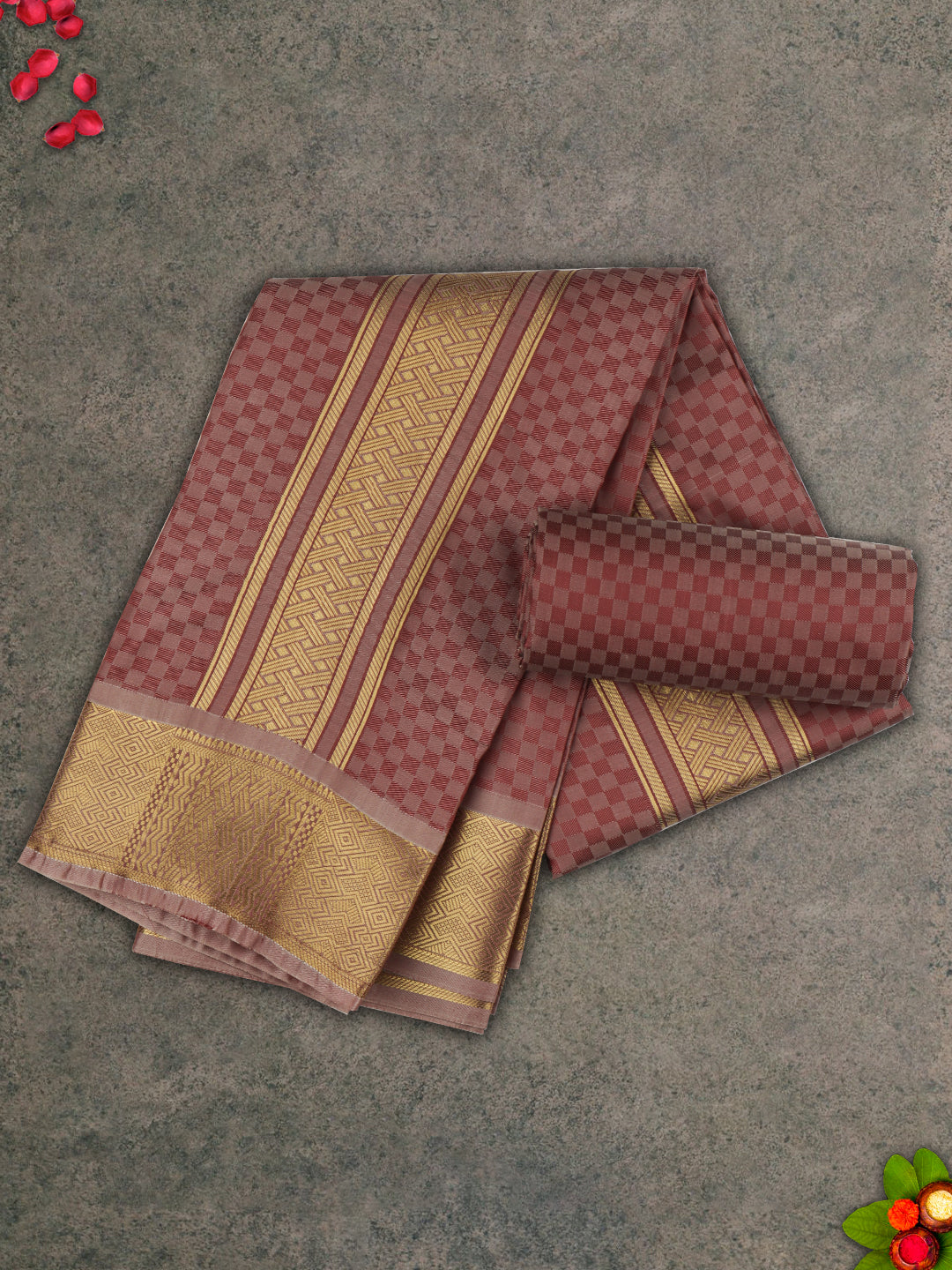 Mens Art Silk Zari Dhoti & Shirting Set Maroon Mangalakara