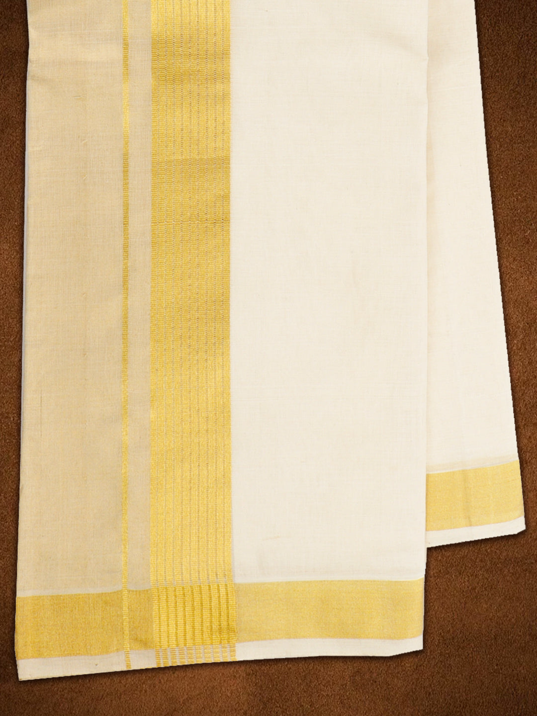 Mens Premium Handloom Cotton & Tissue Double Dhoti with Gold Jari Border 110512