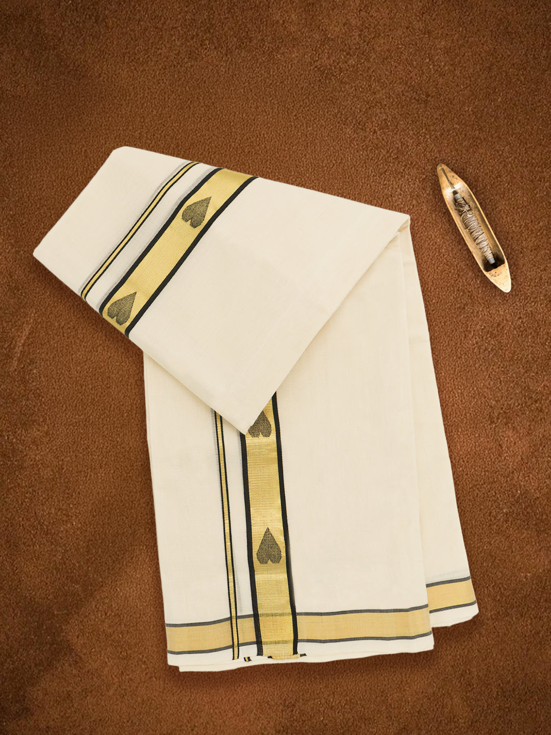 Men Premium Handloom Cream Dhoti with Fancy Jari Border HLM90