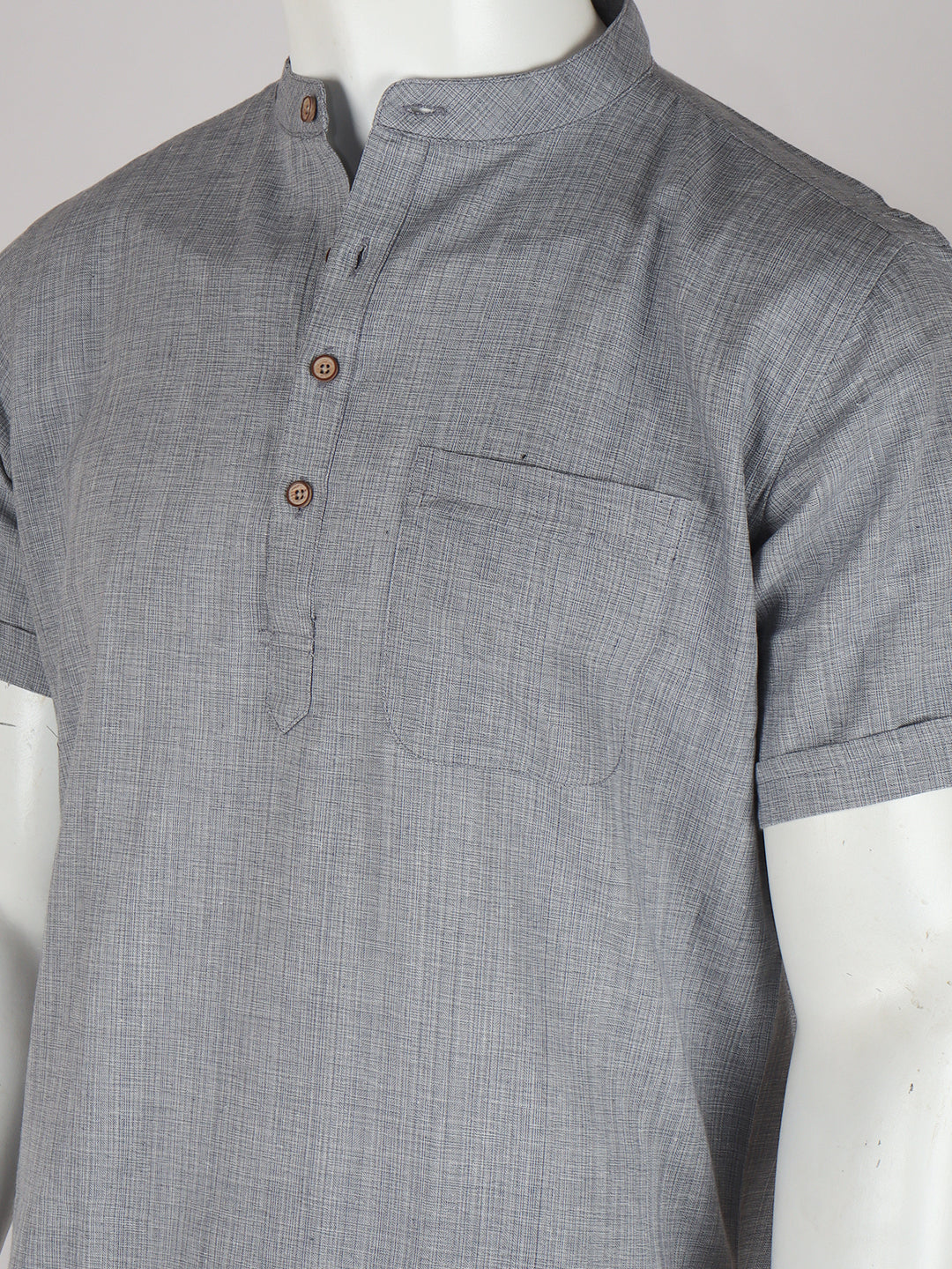 Men Cotton Short Length Plain Pocket Kurta Blue Grey PC23