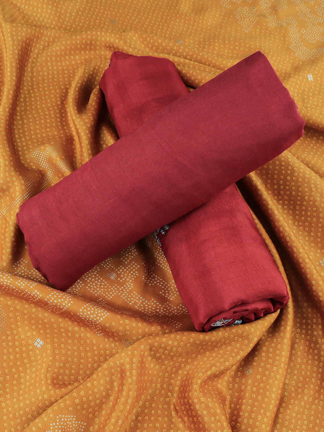 Women Silk Cotton Chudi Dress Material Red DM272