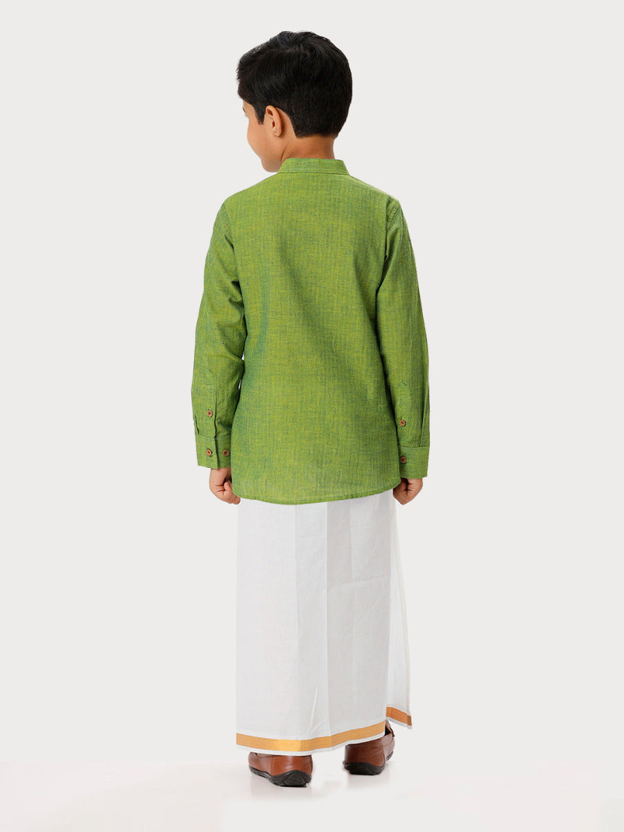 Boys Breeze Cotton Full Sleeves Yellowish Green Kurta with Dhoti Combo-Back view