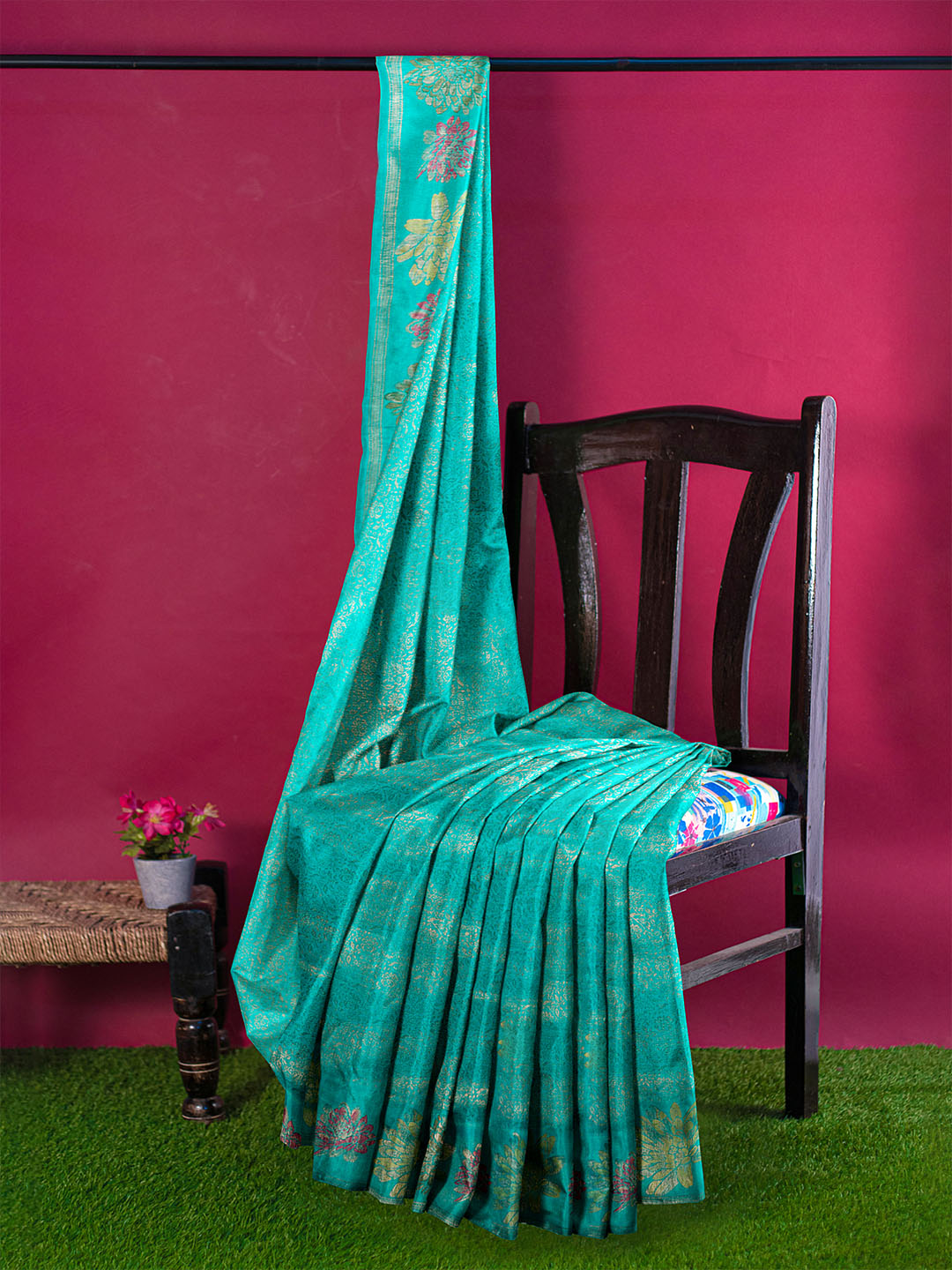 Women Peacock Green Semi Mysore Silk Saree SS370