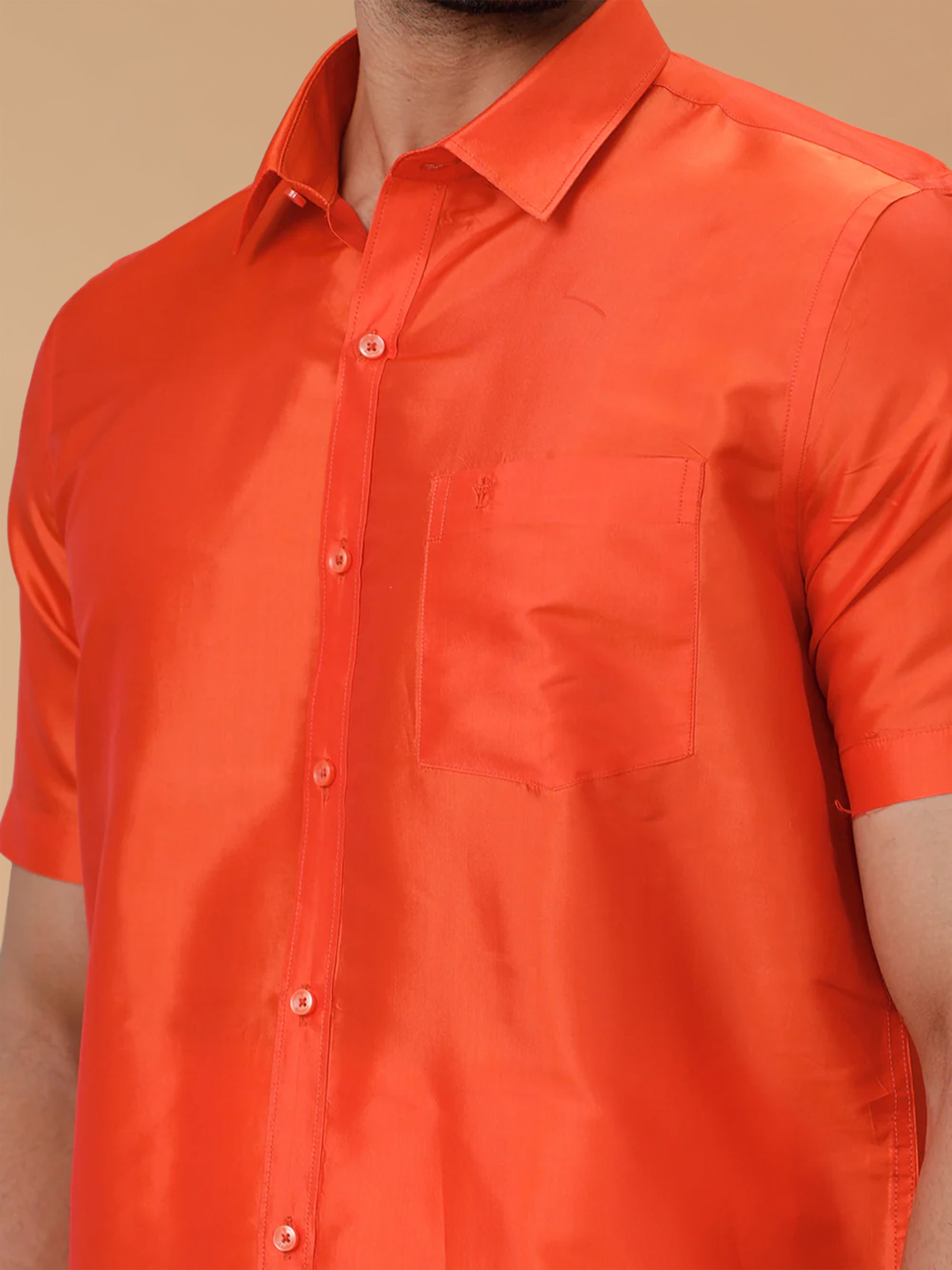 Silk Feel Dark Orange Shirt - Regular Fit