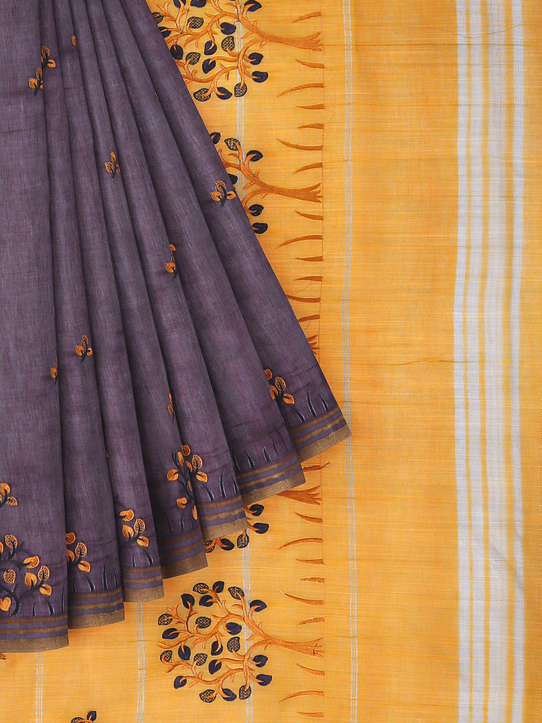 Semi Silk Cotton Allover Design Saree Brown with Mustered Yellow Gold Jari Border SSC17