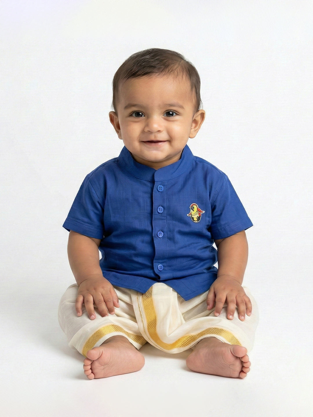 Born Baby Shirt with Pant and Panchakacham Set Dark Blue G6