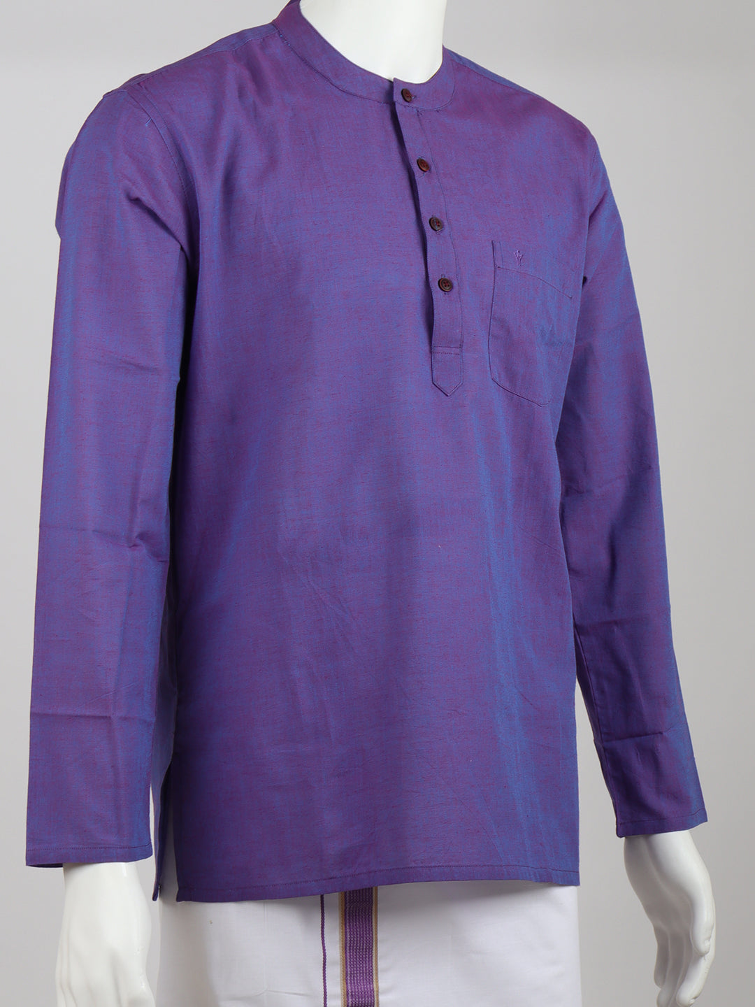Men Bluish Purple Short Length Kurta with Matching Border Dhoti Set PC17