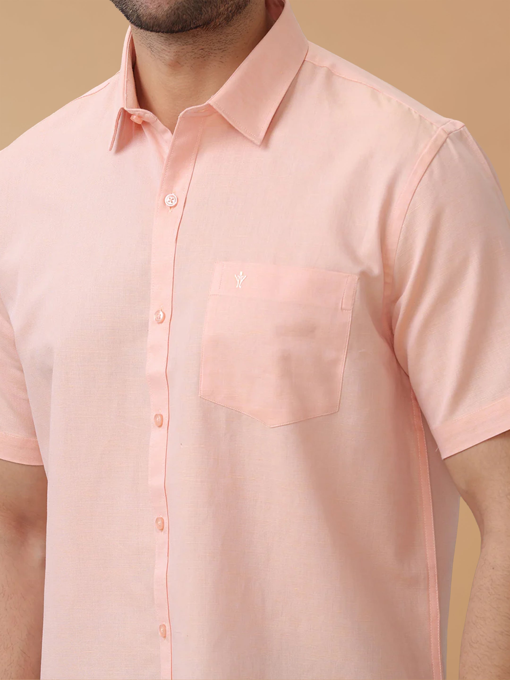 Linen Cotton Pinkish Orange Regular Fit Shirt LF16