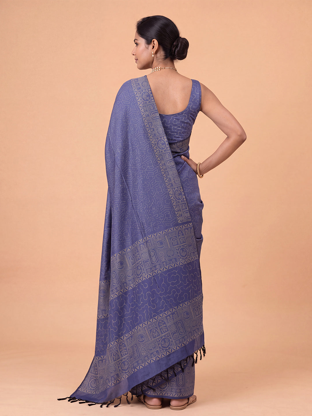 Women Pure Cotton Cobalt Blue Printed Saree PCS281
