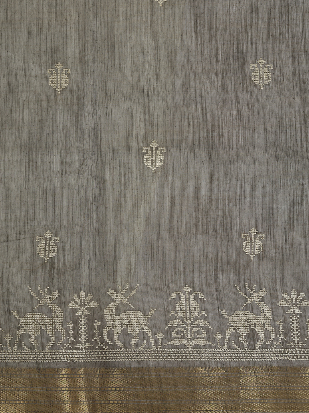 Women Semi Linen Greyish Green Embroidered Saree SL273
