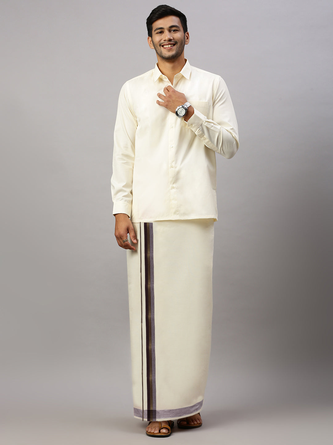 Mens Marron Jari Fancy Border Kora Dhoti EGJ06