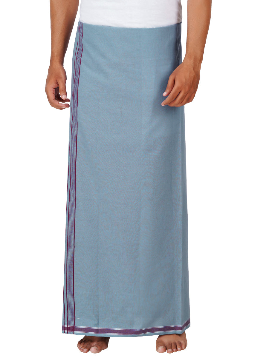 Mens Grey Lungi with Fancy Border Charming Line Colour 3-Front view