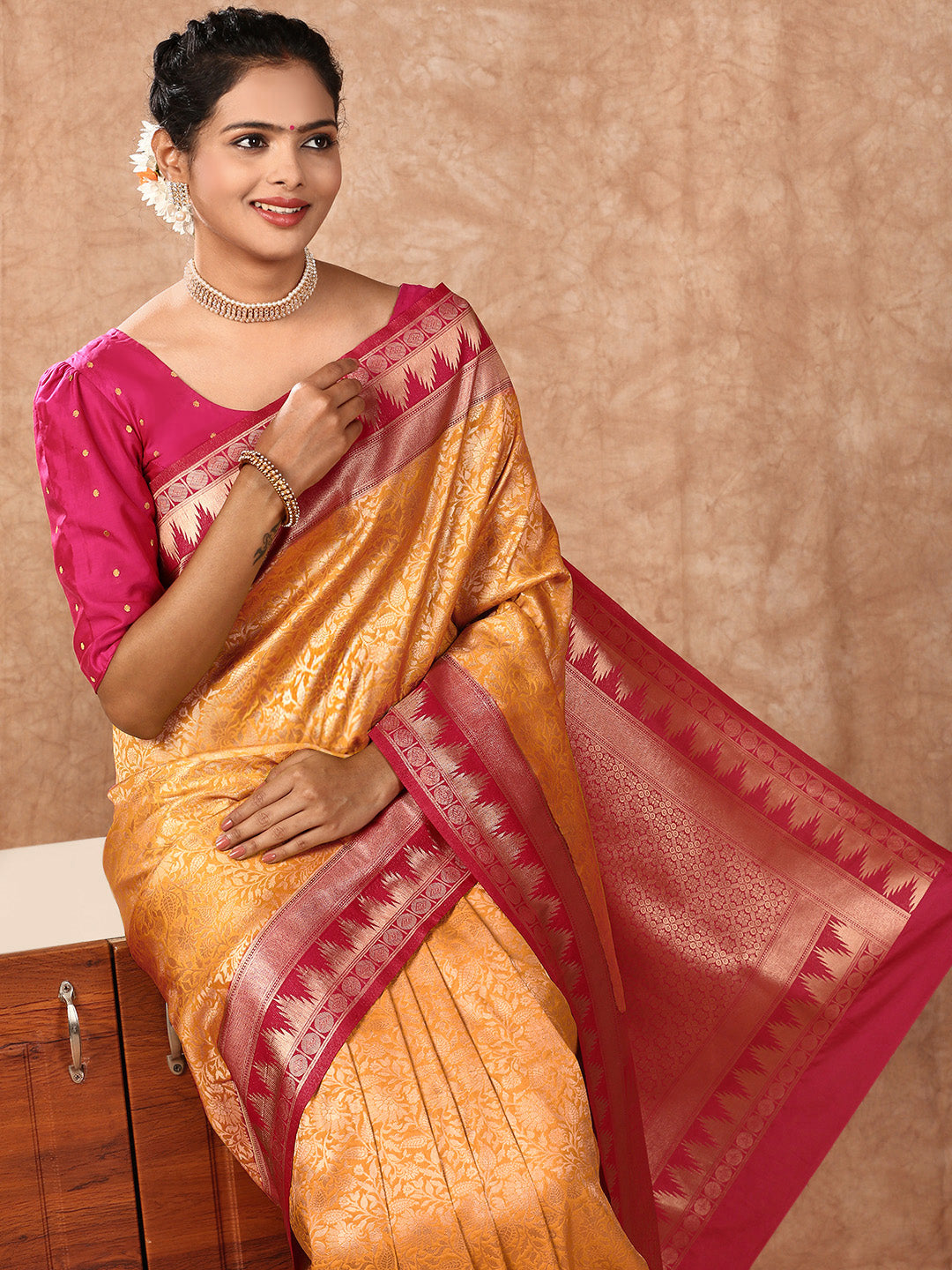 Women Semi Silk Saree Yellow SS212