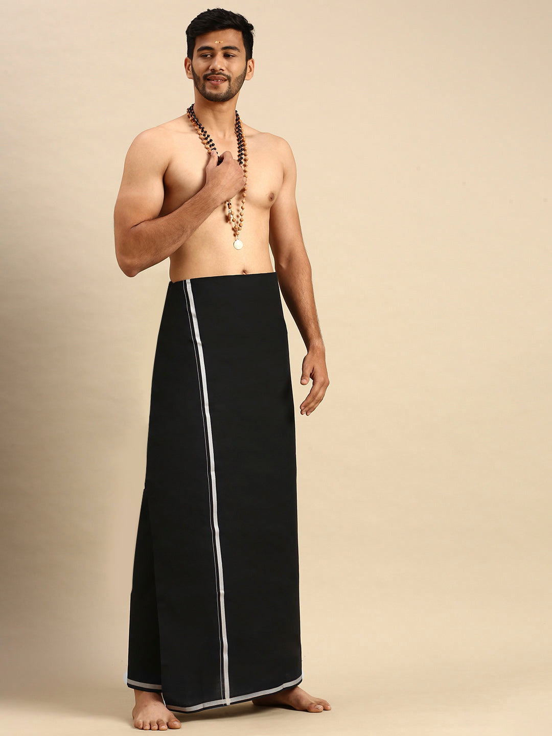Mens Black Dhoti with Big Border Rishi-Front view one